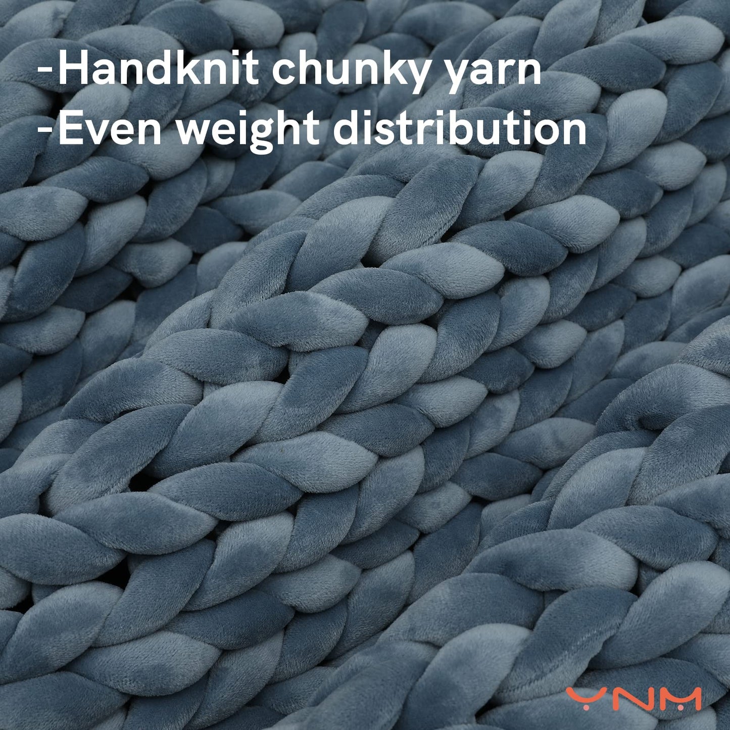 YnM Velvet Weighted Blanket, Handmade Chunky Knitted Design, Soft and Cozy, Temperature Regulating and Breathable, Machine Washable Throw for Sleep or Home Decor (Blue, 50x60 Inch, 10lbs)