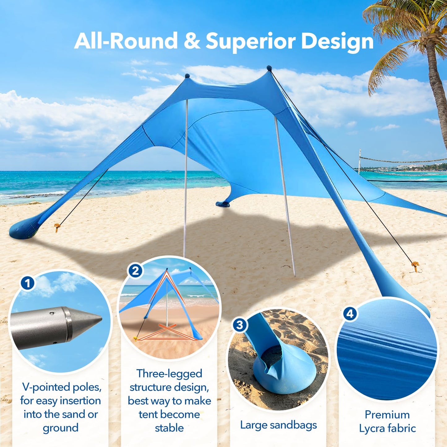 Beach Shade Canopy with Beach Blanket Phone Case Sun Shelter Umbrella UPF50+ Protection Portable 7.5X7.5Ft Camping Tents for Beach Outdoor Camping Backyard Picnics Easy to Set Up for Outdoor Camping