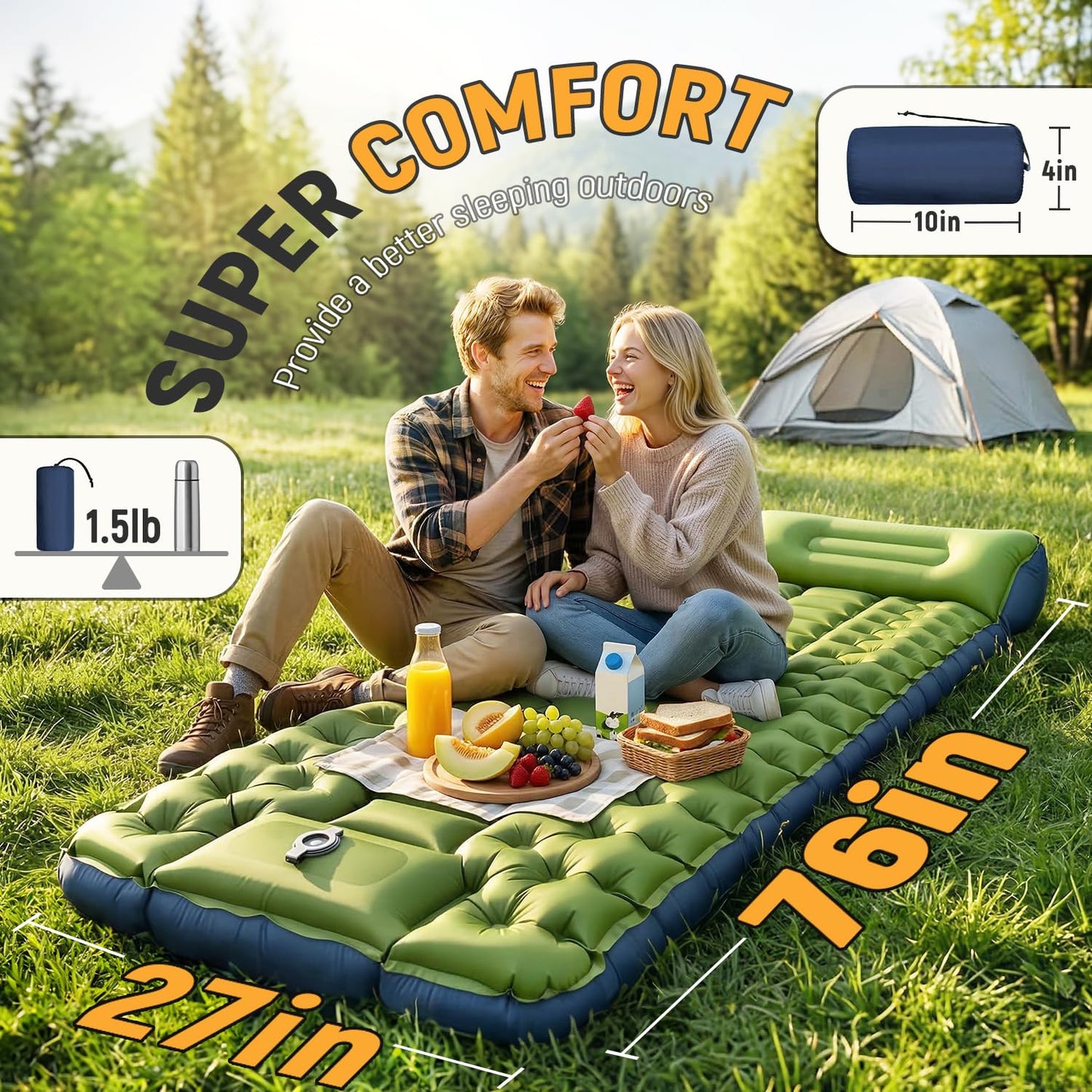 Myxslop Camping Sleeping Pad, Ultralight Inflatable Camping Mat with Pillow Built-in Foot Pump Sleeping Mat, Compact Camping Pad Gear for Backpacking Hiking Tent Travel Car Outdoor
