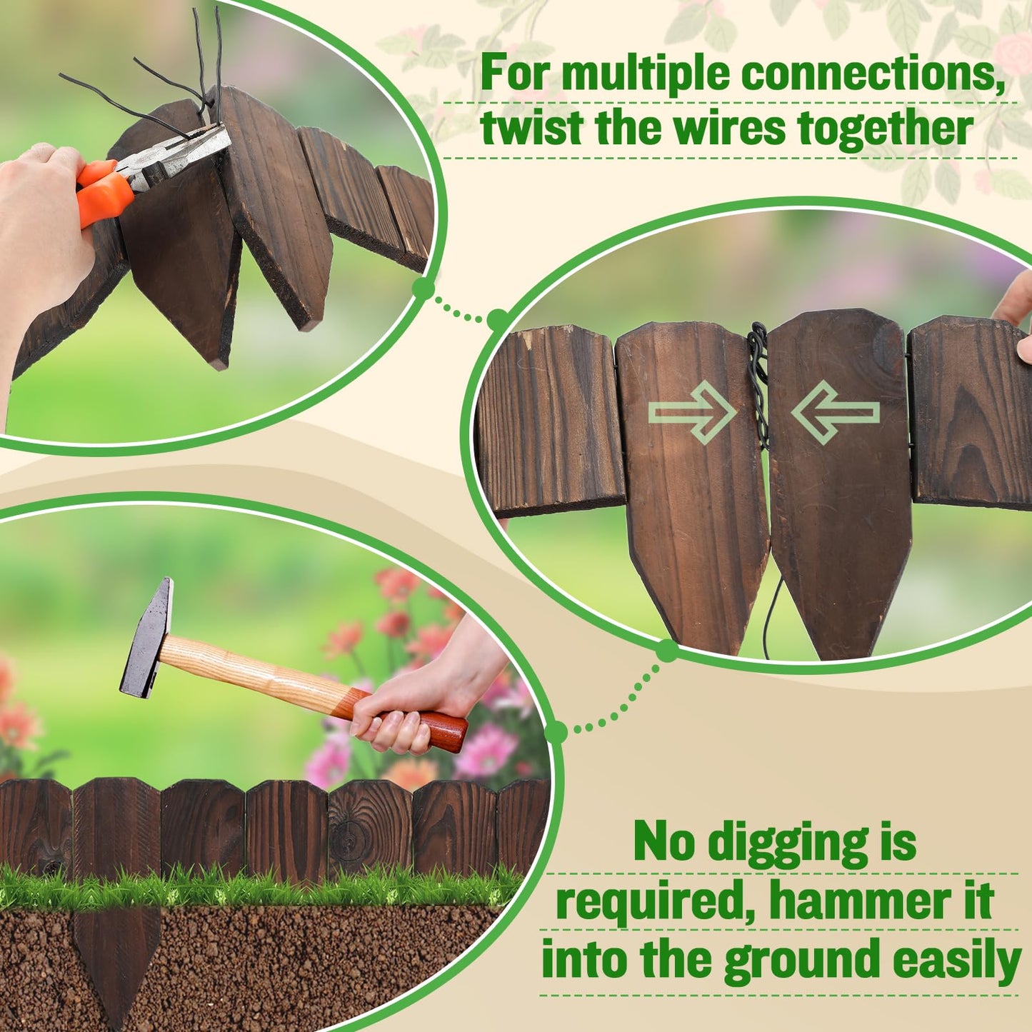 9.6ft L x 3.9in H Landscape Edging - Sturdy Anti-Corrosive Wood Garden Edging Border, Low-Profile Blends into Nature, for Yard Flower Bed Path Decorative Tree Fence, 1 Pack
