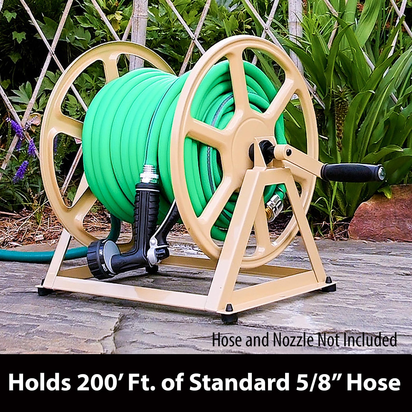 Liberty Garden 709 Steel Wall/Floor Mounted Hose Reel, Holds 200-Feet of 5/8-Inch Hose - Tan, 17.6 x 22 x 15