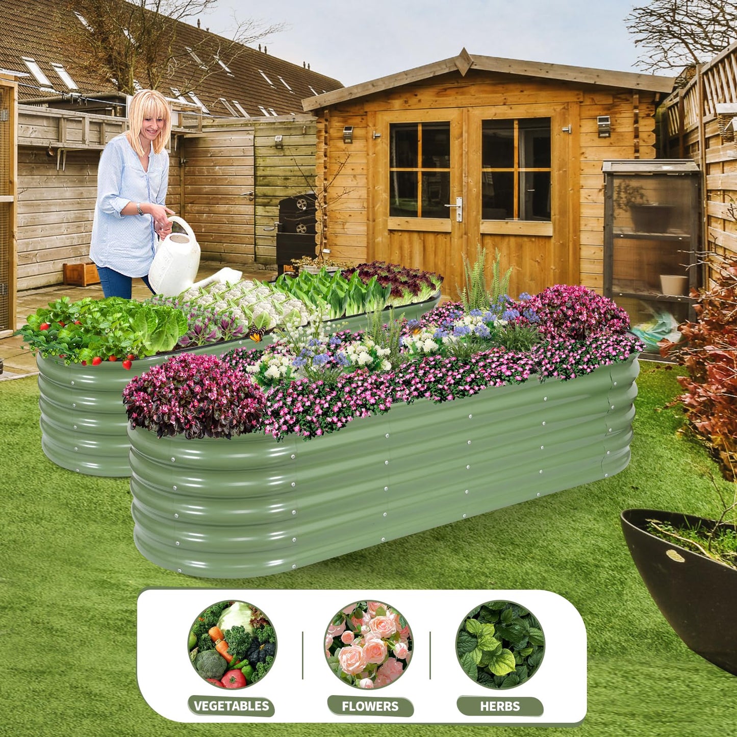 Permade Galvanized Raised Garden Bed Outdoor- 2 Pcs Raised Beds for Gardening| Metal Planter Box, Steel Raised Garden Bed Kit with Gloves for Vegetables, Flower, Herbs (4x2x1.4FT, Green)