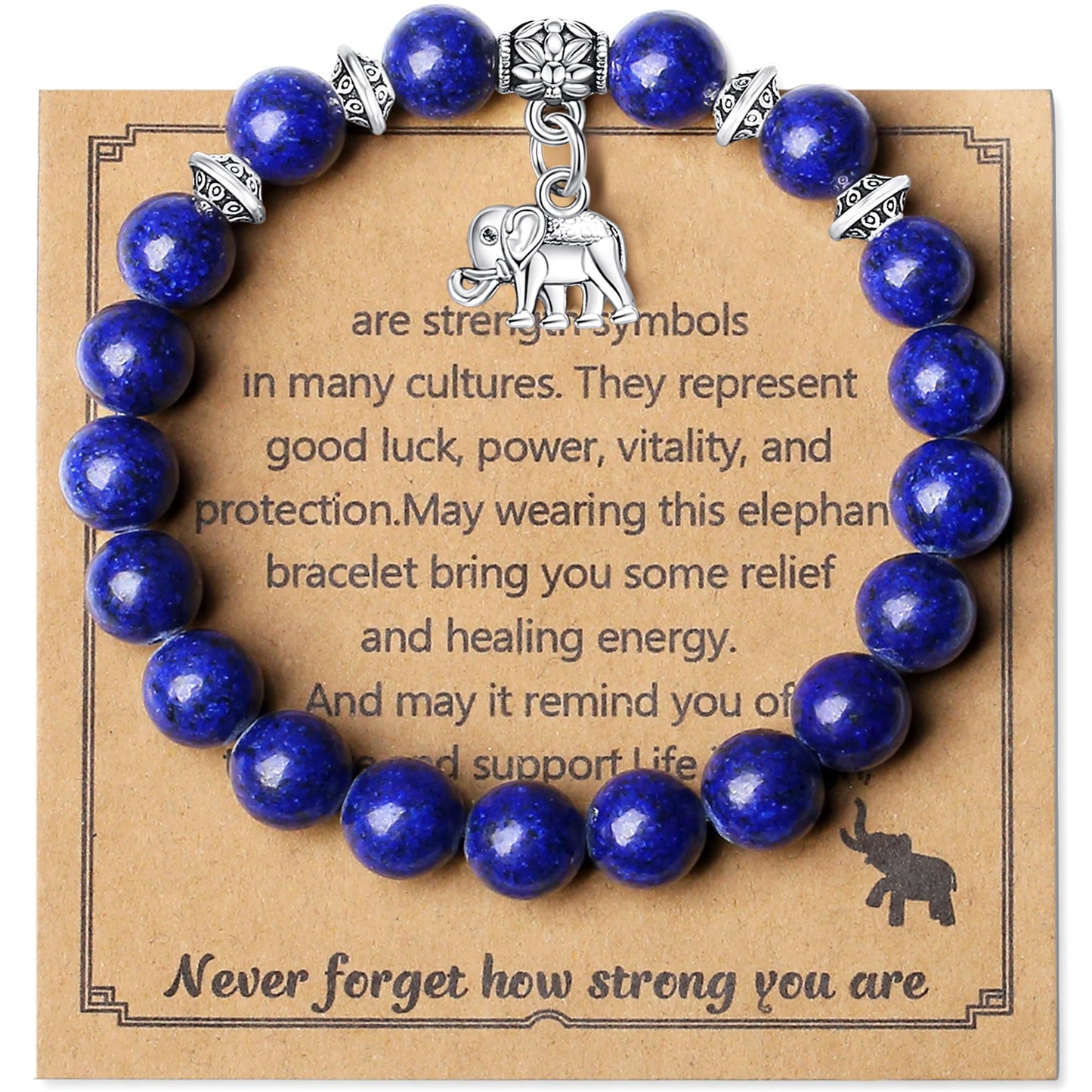 MAIBAOTA Lapis Lazuli Bracelet for Women, Muticolor Bracelet, Lapis Lazuli Crystal Stone Beaded Bracelets, Elephant Round Gemstones Stretch Bracelet, Crystal Jewelry Gifts for Women Mom