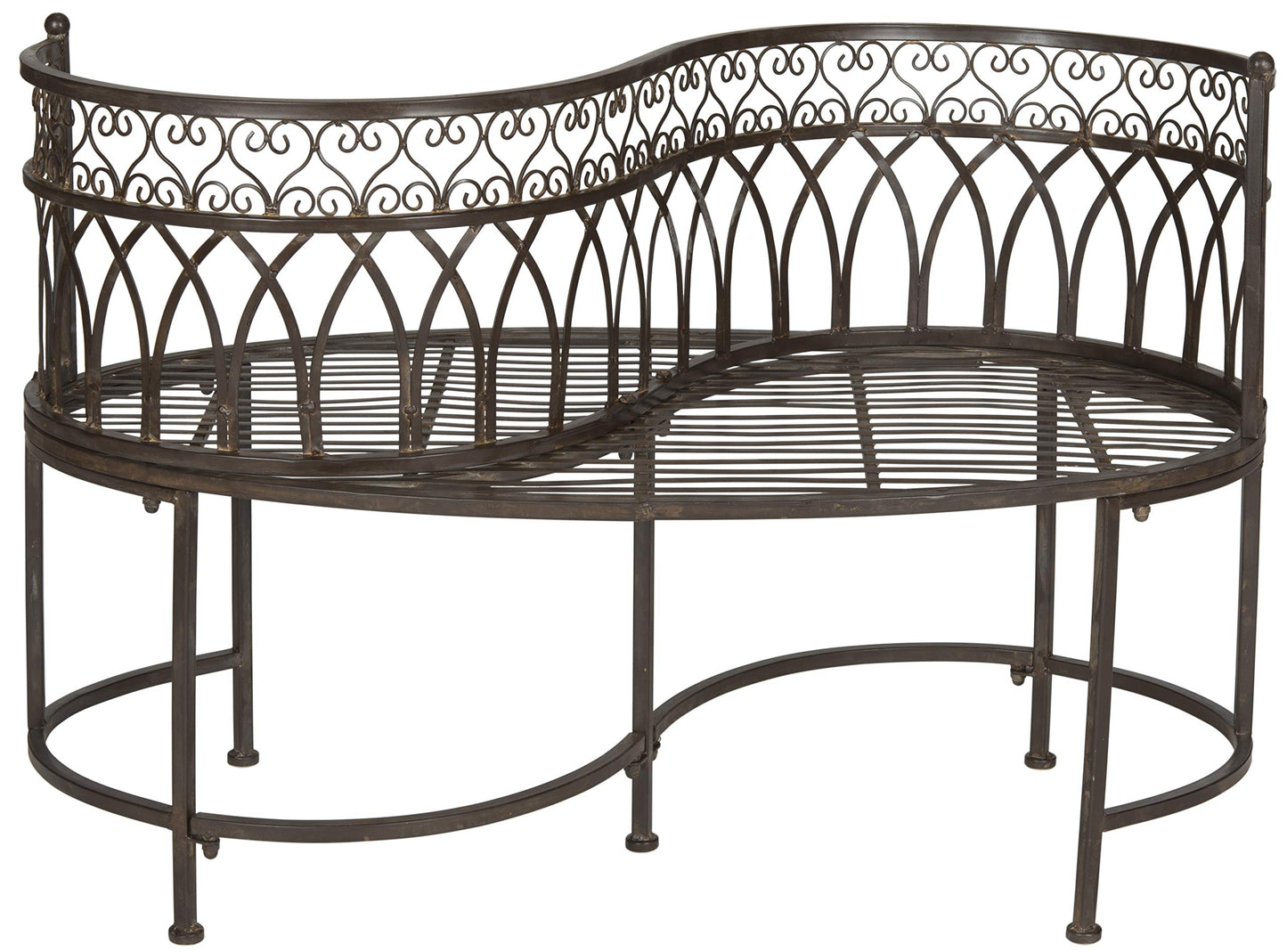 SAFAVIEH Outdoor Collection Lara Victorian Rustic Brown Iron Kissing Bench