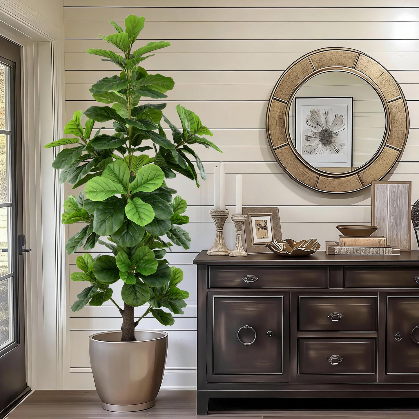 Artificial Fiddle Leaf Fig Tree 6ft - Tall Faux Ficus Lyrata Plant with Realistic Leaves and Large Trunk, 72" Fake Fig Tree in Pot for Home Living Room Office Porch Indoor Decor Perfect Housewarming