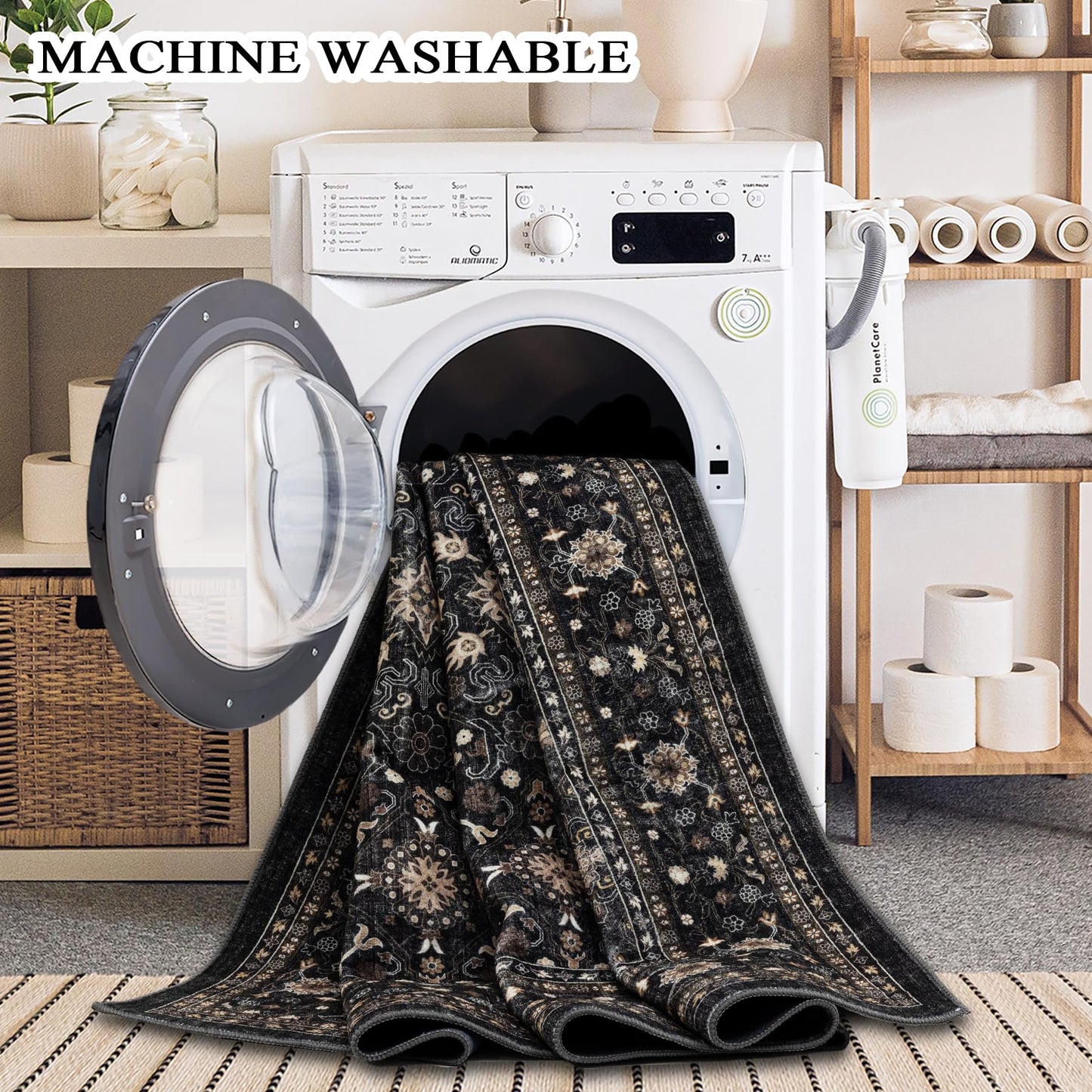 Ruaruarug Area Rug Non Slip Machine Washable Ultra Soft Living Room/Bedroom/Kitchen/Outdoor/Classroom Black Grey, 2'×3'