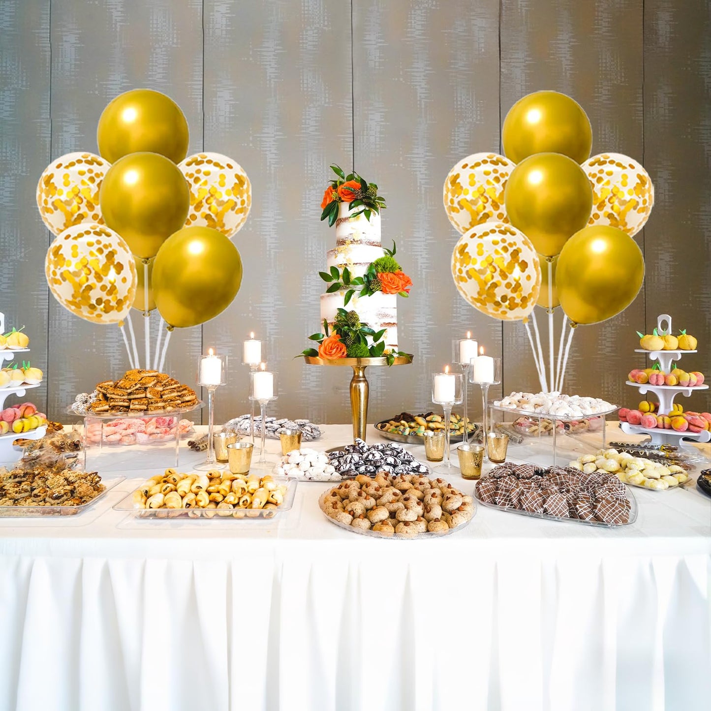 6 Set Balloon Stand Kit for Table Centerpieces With Balloon and Base Party Decorations for Birthday Wedding Retirement Graduation Baby Shower (Gold)