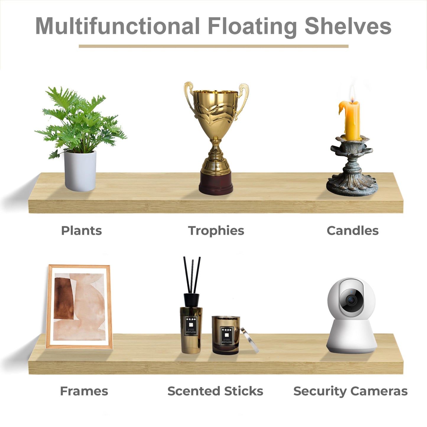 Sorbus Floating Shelves for Wall - 48 Inch Long Bathroom Shelves, Wall Decor for Bedroom, Kitchen, Living Room & Book Storage - Mounted Floating Shelf with Invisible Brackets (Maple Wood, 2 Pack)