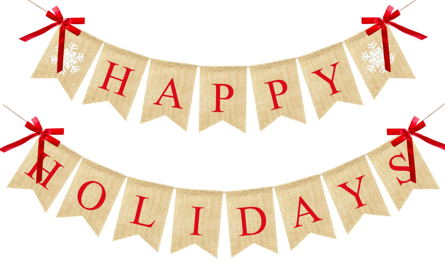 VILIFEVER Happy Holidays Banner Burlap, Christmas Decorations for Home Office, Christmas Banner for Fireplace Mantel Indoor Outdoor Decor, Happy Holidays Sign Xmas Party Supplies