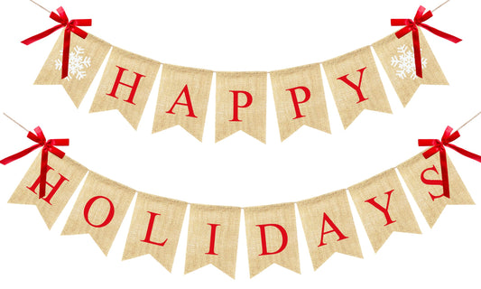 VILIFEVER Happy Holidays Banner Burlap, Christmas Decorations for Home Office, Christmas Banner for Fireplace Mantel Indoor Outdoor Decor, Happy Holidays Sign Xmas Party Supplies