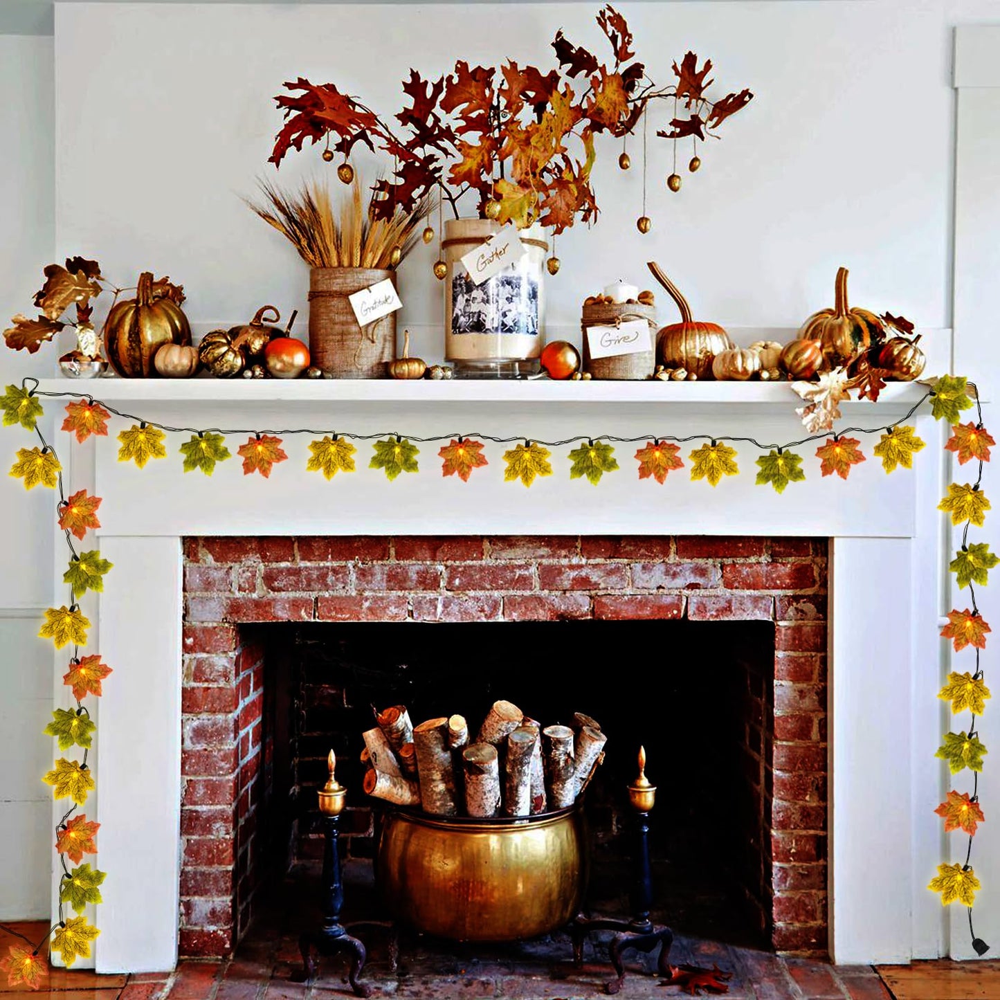 SUNSGNE 13.6FT Fall Lights Thanksgiving String Lights, 35LED Orange Yellow Green Maple Leaf String Lights for Thanksgiving Autumn Halloween Party Indoor Bedroom Home Decor