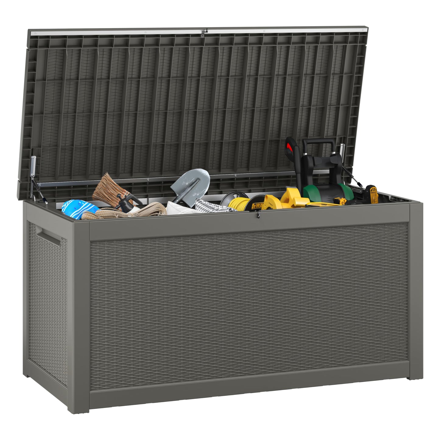 KAMABOKO 280 Gallon Outdoor Storage Box, Resin Deck Boxes Indoor and outdoor, Waterproof Storage Box Lockable Lid for Garden Tools, Package Delivery, Patio Cushions, Grey