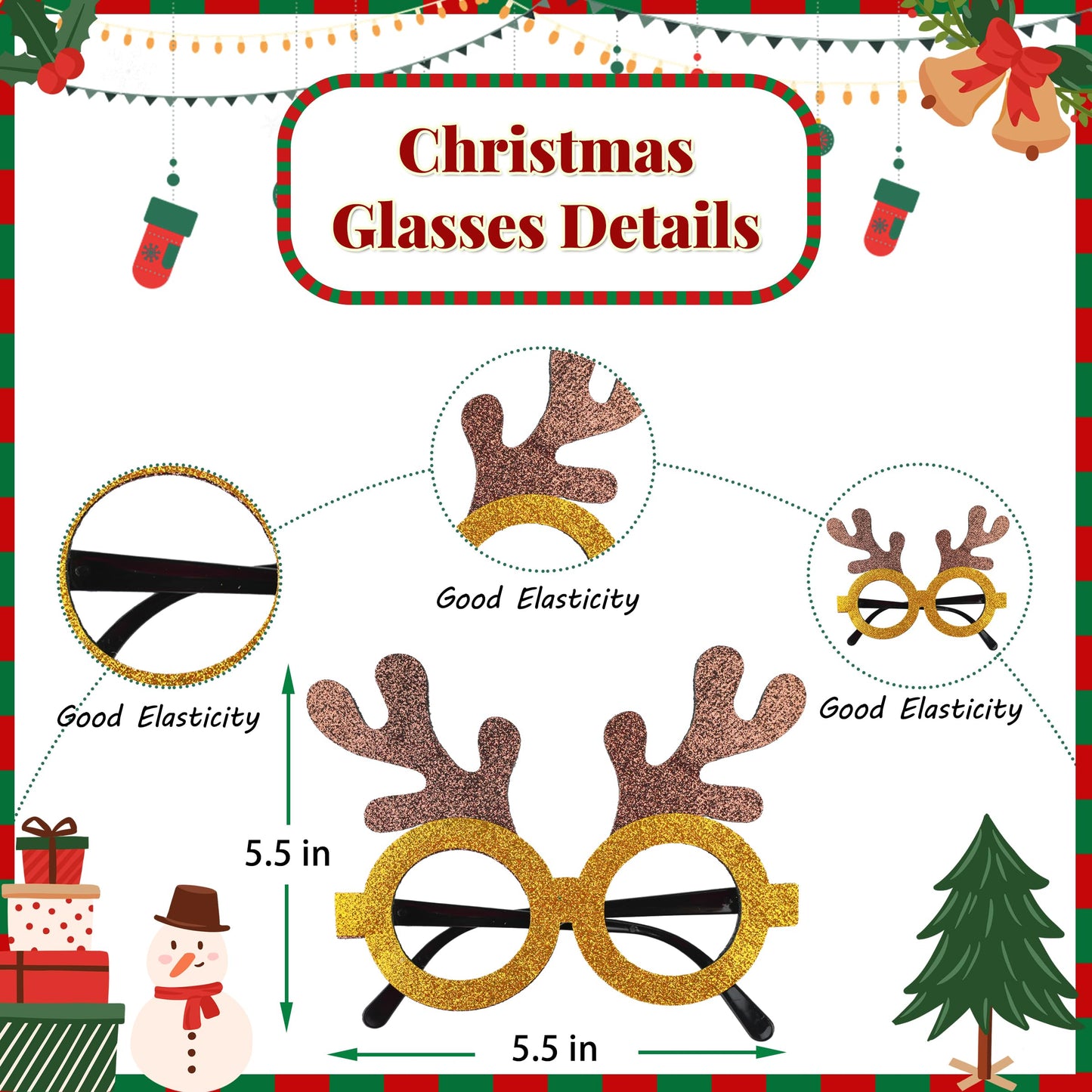 51PCS Christmas Glasses and Holiday Headbands Set Christmas Photo Booth Props Party Decoration Accessories for Xmas Party Supplies Holiday Favors(51)