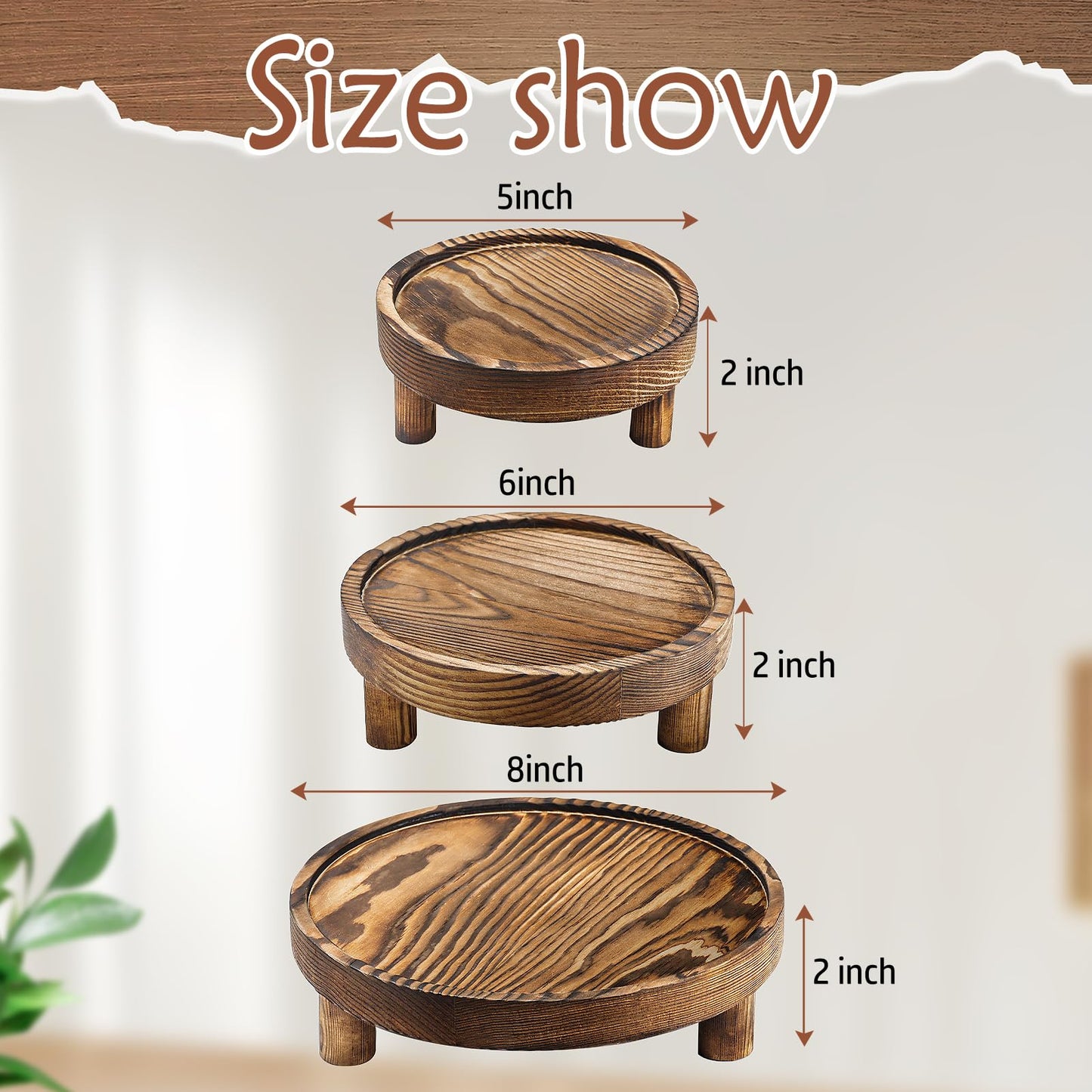 3PCS Wooden Display Risers for Display,Wood Riser Display Pedestal Stand for Home Décor (Rustic Brown,8,6,5'')