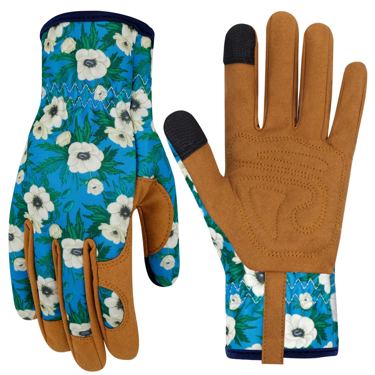 MERTURN Leather Gardening Gloves for Women Thorn Proof Garden Gloves Touch Screen Working Gloves Gardening Gifts, Flowers White