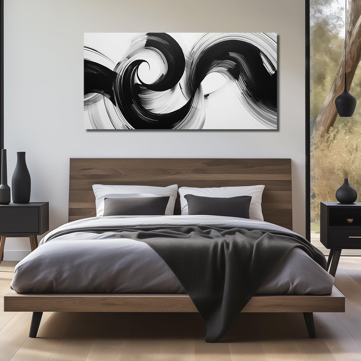 JuhaiArt White Poster Wall Art Black Art Wall Decorations Abstract Picture Artwork for Living Room Bedroom Office Large Modern Prints 29" x 59"
