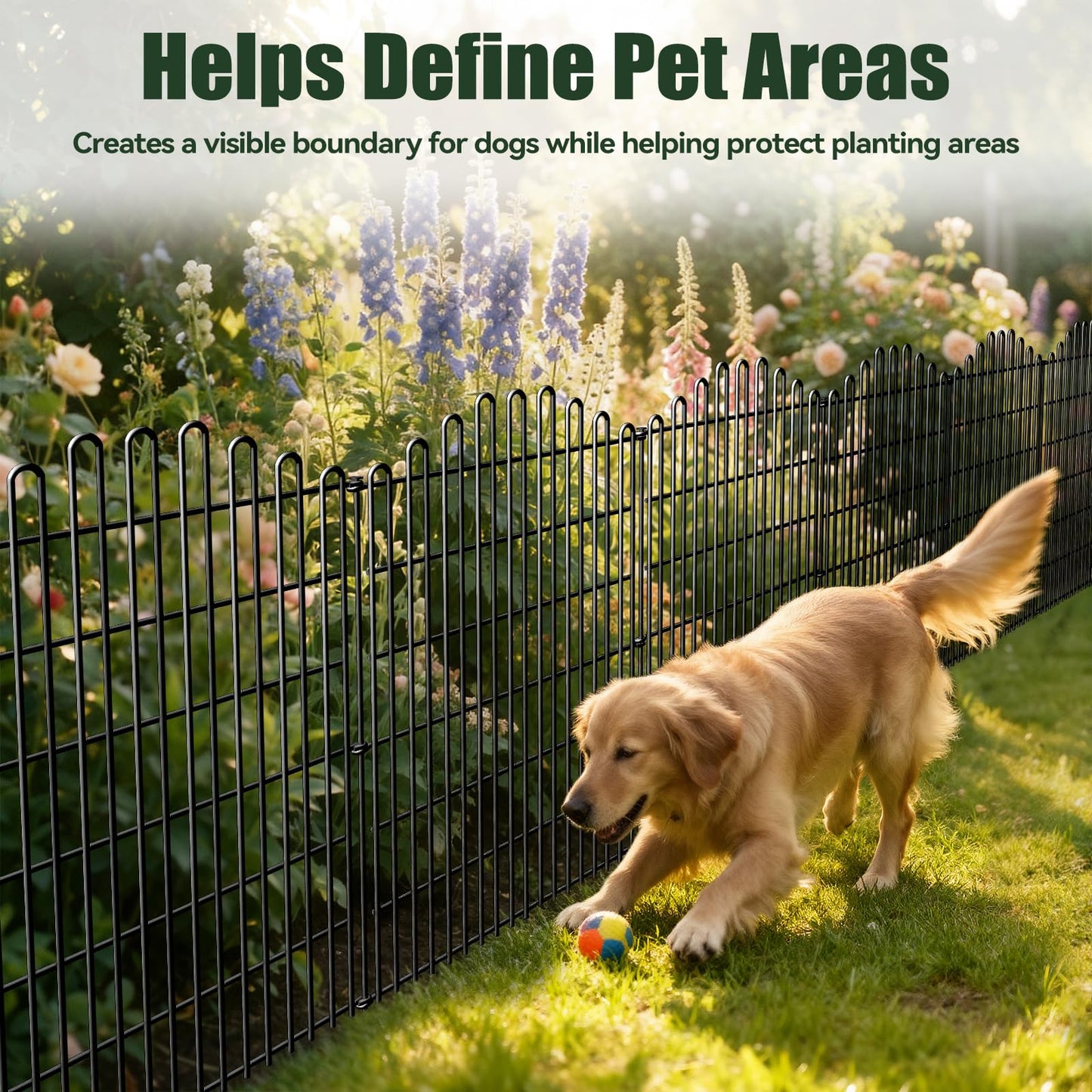 5 Panels No Dig Decorative Garden Fence, 33in H x 11.8ft L Animal Barrier Fencing, Rustproof Dog Fence Outdoor for Yard, Metal Wire Panel Border, Classic Arched-Top Panels for Patio, Flower Bed