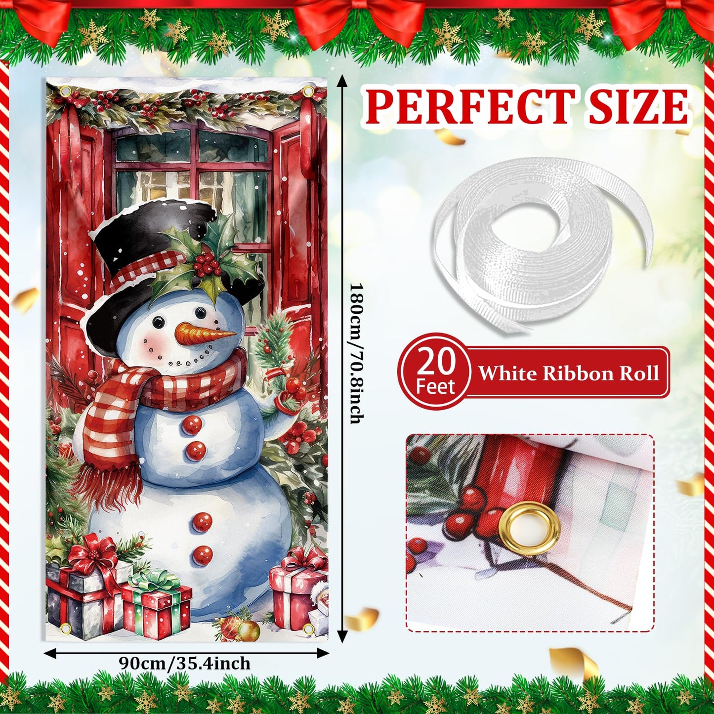 Christmas Door Cover Snowman Decoration Xmas Large Photography Background Banner Porch Sign for Winter Indoor Outside Front Door Banner Farmhouse Party Supplies 6 x 3 Feet