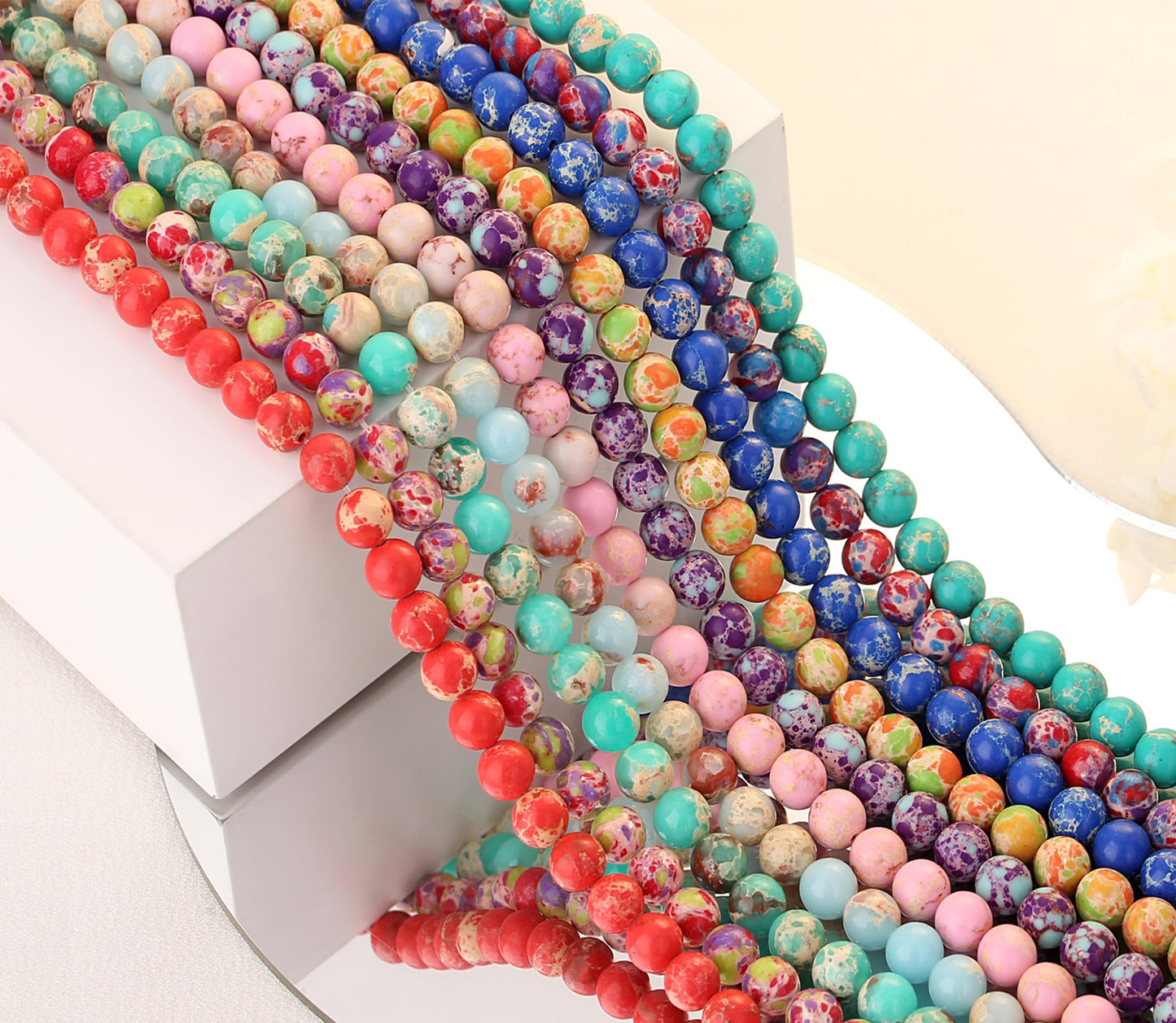 NUKAYAI Lapis Blue Imperial Jasper Beads 60Pcs Crystal Beads 8mm Round Stone Colorful Bead Smooth Loose Bead for Bracelet Necklace DIY Earrings Making