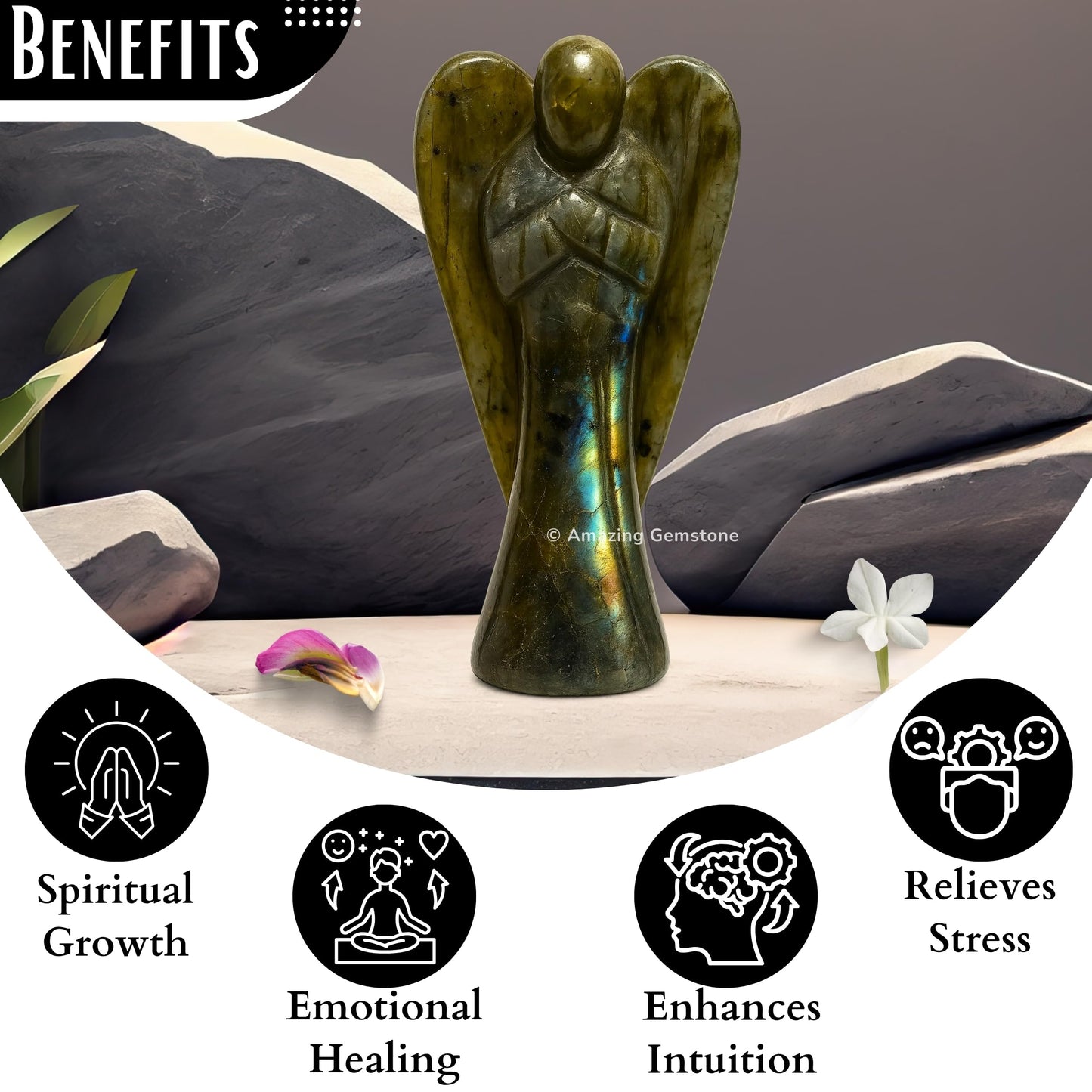 Amazing Gemstone Labradorite Angel - Labradorite Crystal Angel and Pocket Guardian Angel Crystal Figurines (1.5 inches)