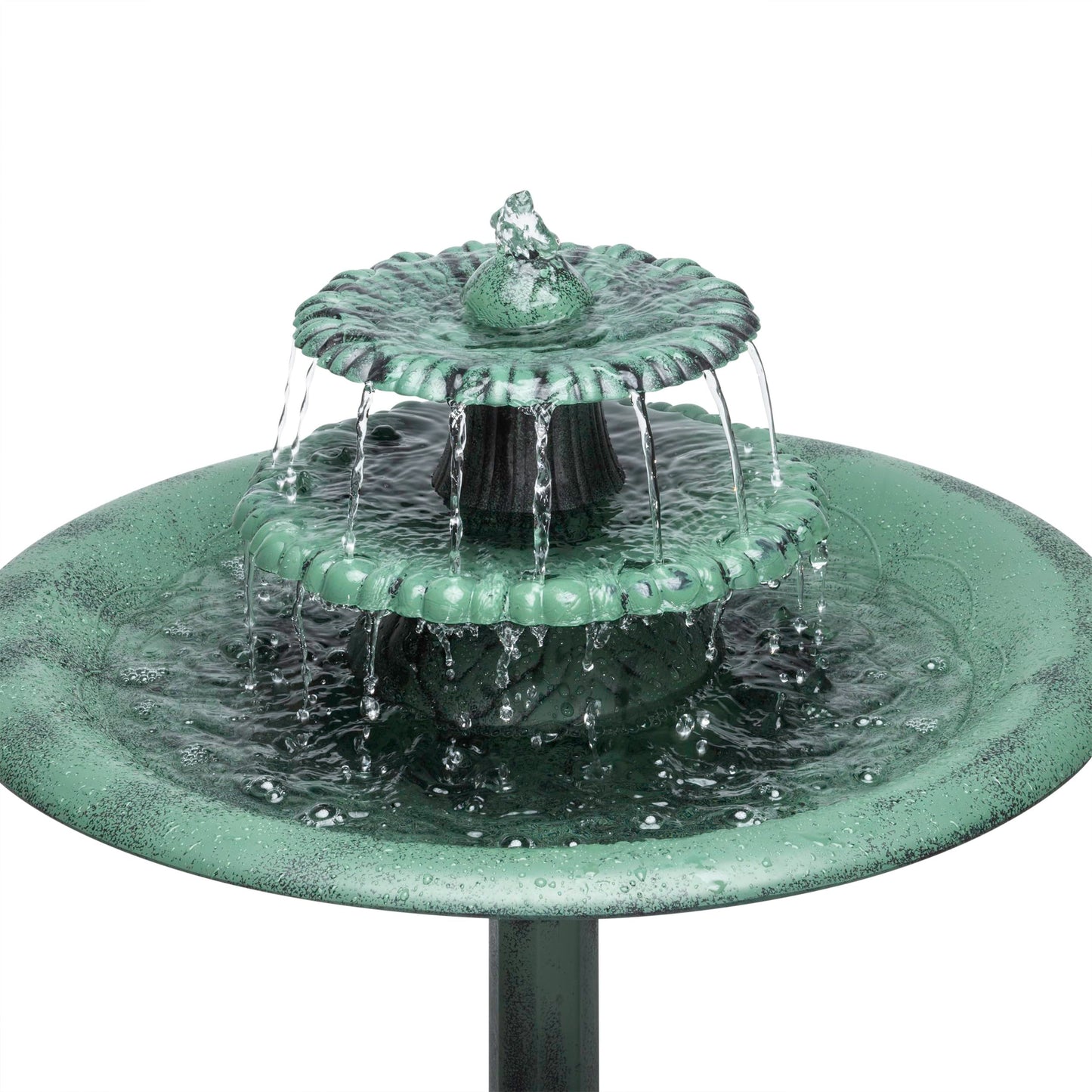 Alpine Corporation 35" Tall 3-Tier Outdoor Pedestal Water Fountain – Durable Resin Cascading Water Feature and Birdbath for Garden, Patio, Deck, and Backyard, Green
