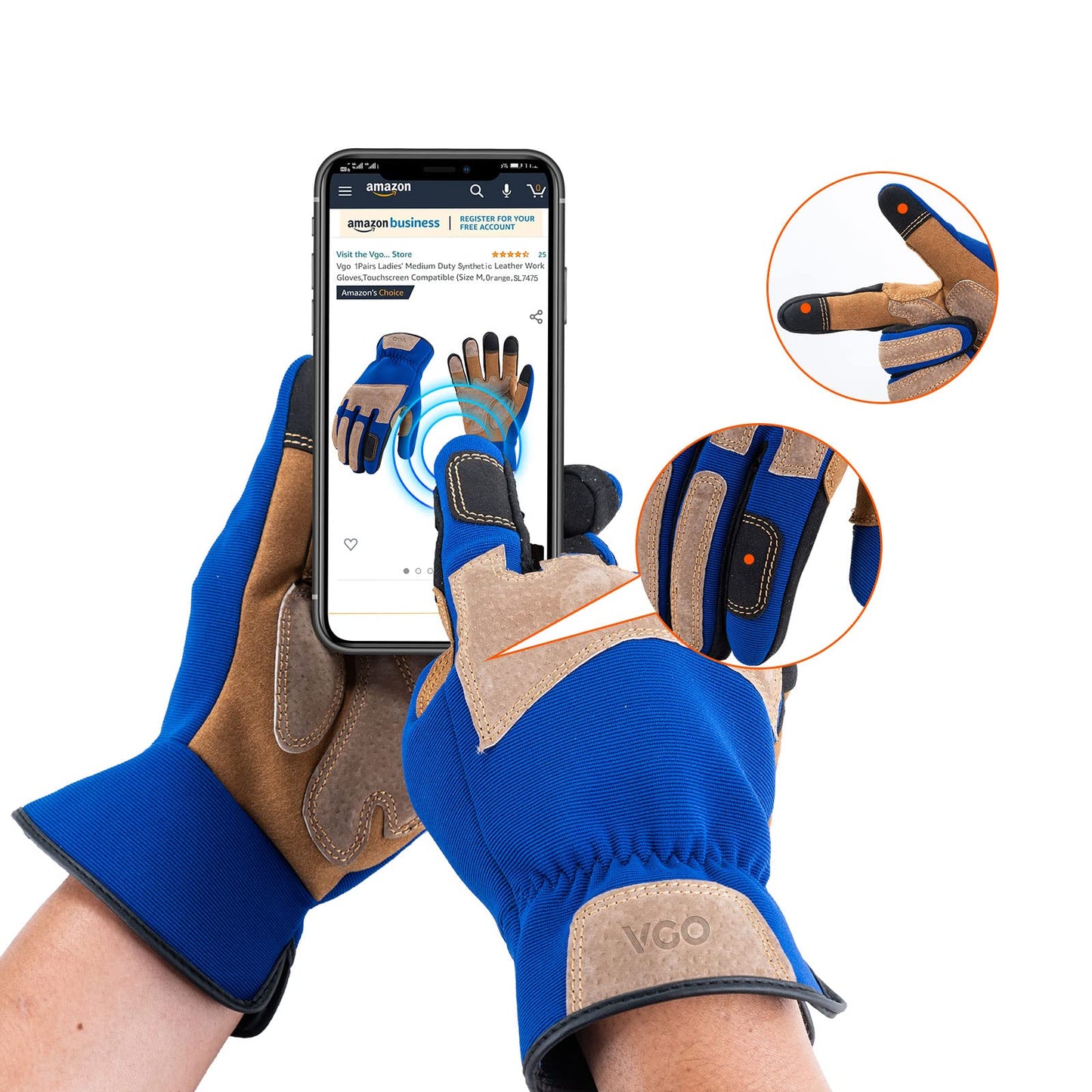 Vgo... 1-Pair Gardening Gloves Men, Safety Work Gloves, Puncture-proof, Thornproof, Touchscreen (Orange,L,SL7475)