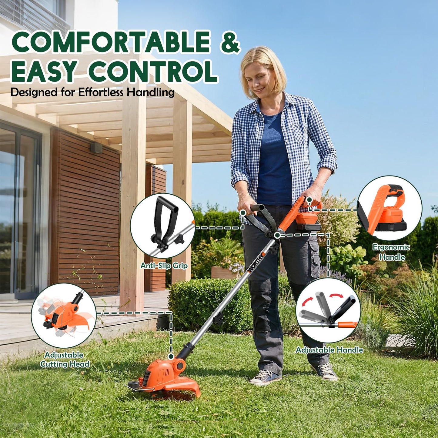 21V Weed Wacker Weed Eater: Electric String Trimmer and Edger 2in1 Lawn Tool Battery Powered 12 Inch Grass Cutter with 2Pack 2000mAh Batteries and Charger, Lightweight for Small Yard Garden Home Use