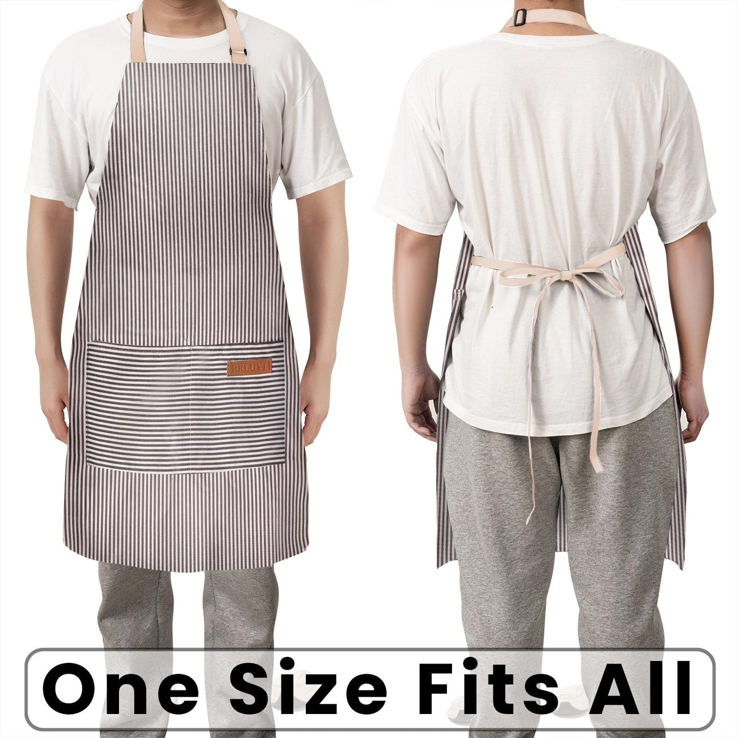 BeLuyi Adjustable Bib Apron with 2 Pockets Chef Cooking Kitchen Restaurant Aprons for Women Men (Brown Stripe)