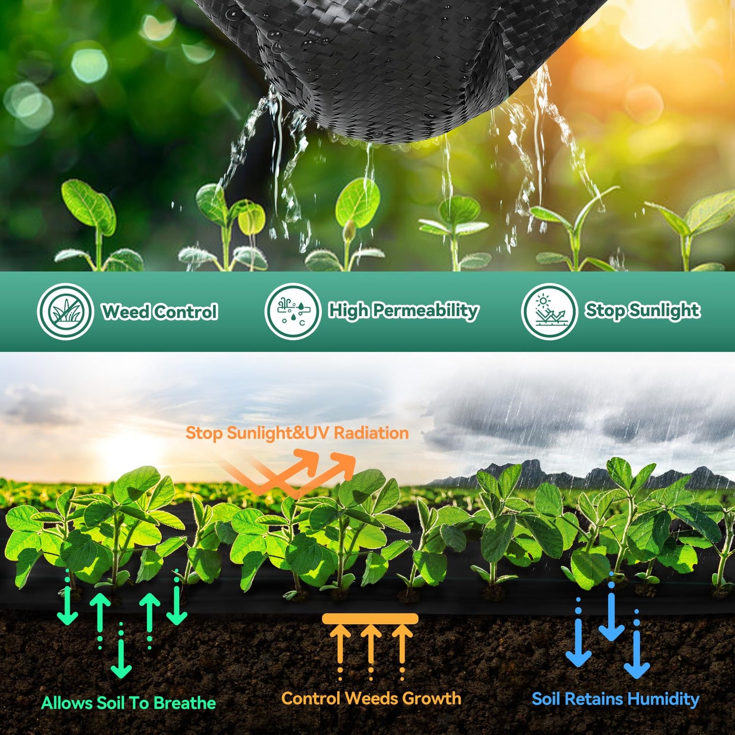 Domusensus 3ftx180ft Weed Barrier Landscape Fabric Heavy Duty 3.2oz, Woven Geotextile Weed Blocker Landscaping Fabric, Ground Cover Weed Control Mat, Commercial Weed Cloth Garden Bed Liner