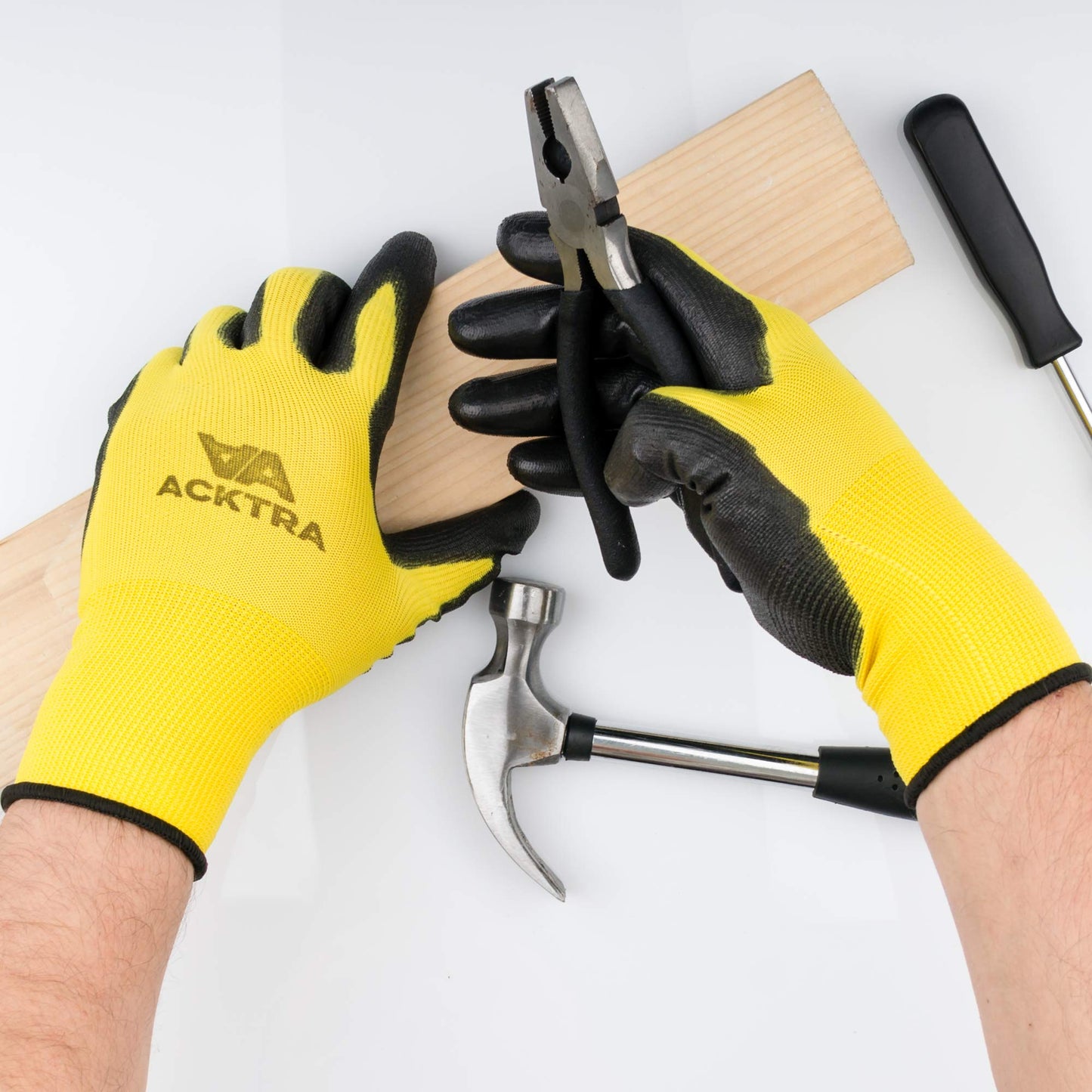 ACKTRA Ultra-Thin PU Safety WORK GLOVES 12 Pairs, WG002 Black/Black, Large