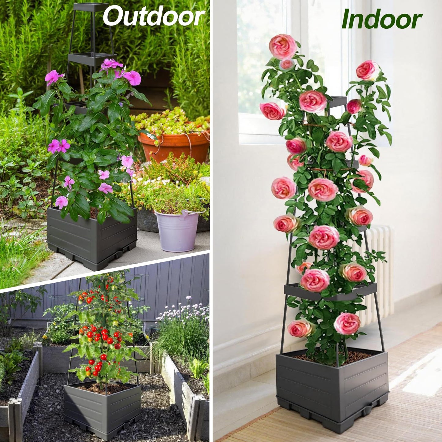 2Pack Raised Garden Bed Tomato Planter Box with Trellis Outdoor Tomato Cage Trellis for Garden Climbing Plants Outdoor Indoor 57" Self Watering Raised Beds for Gardening Tomatoes Vegetable Growing
