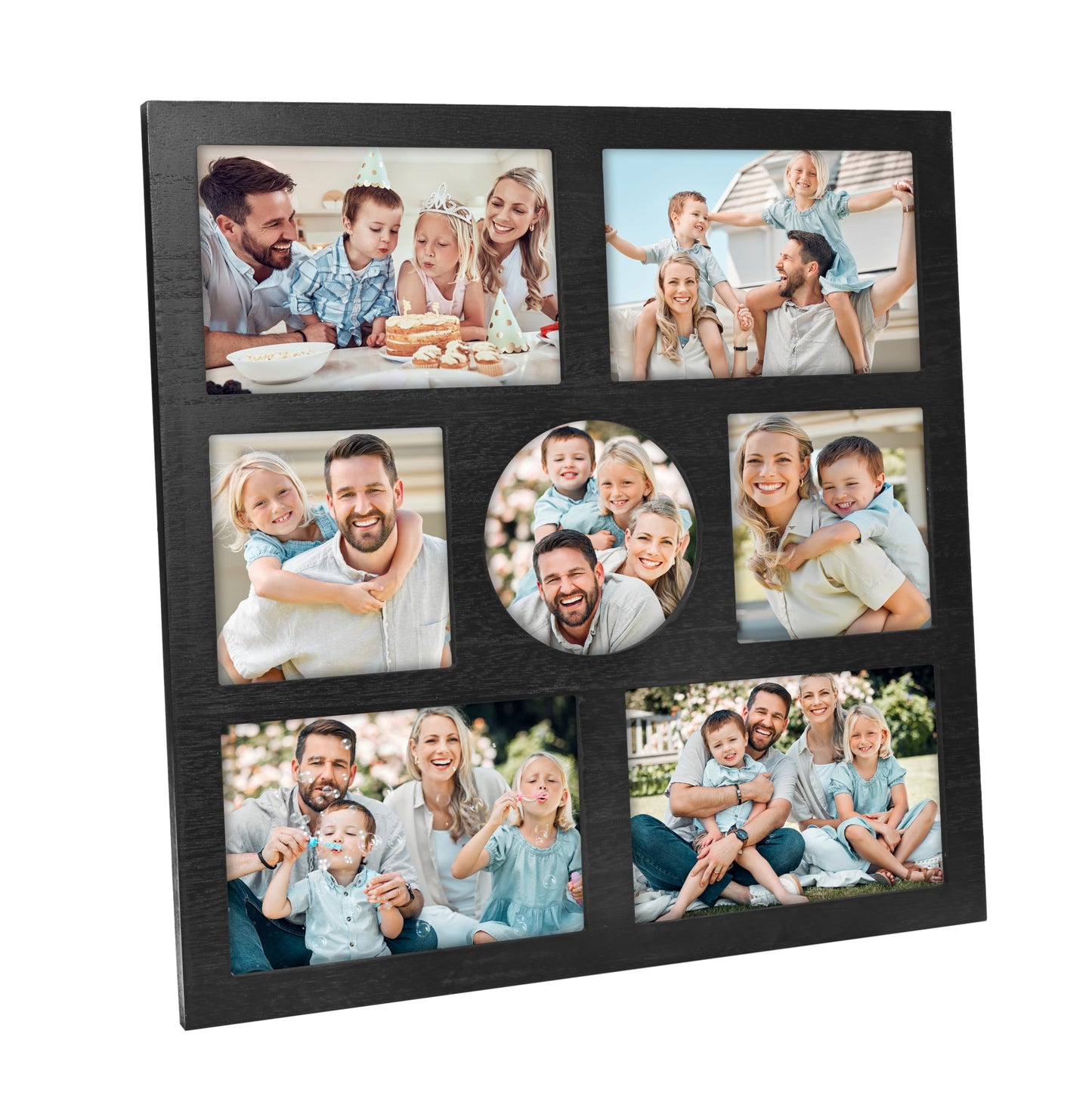 MONT PLEASANT Picture Frame Collage for 4x6 and 4x4 Photos - 7 Openings Black Frame Wall Decor for Tabletop Stand and Wall Mounting - Home and Family Display