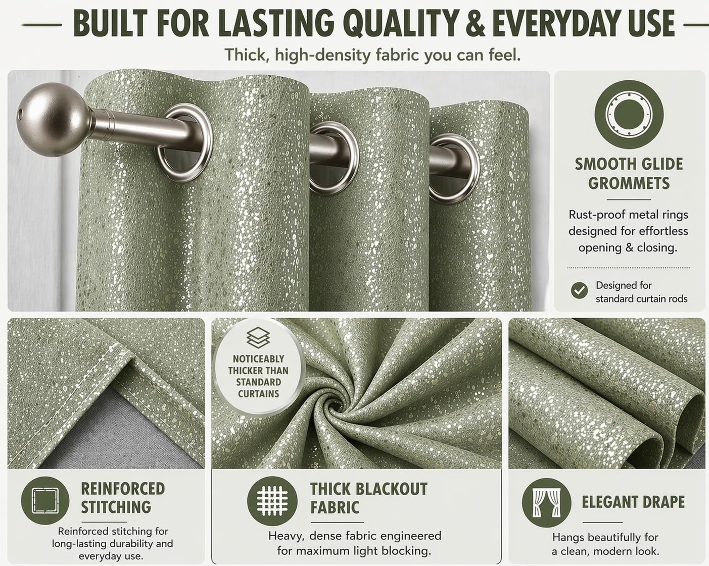 Dainty Home Blackout Curtains 76 x 84 Inch – Thermal Insulated Window Curtains for Bedroom & Living Room, Room Darkening Drapes, Noise Reducing Energy Saving Panels, 2 Panel Set (38” Wide Each)