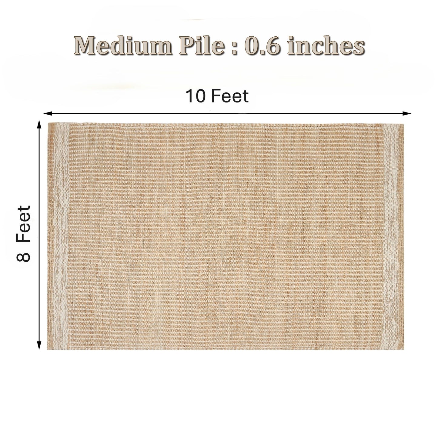 RUSVILLA 8x10 feet Natural Jute & Wool Area Rug,– Handwoven Mini Check Natural Fiber Rug with 4" Border, Neutral Boho Farmhouse Rug for Living Room,Dining Room,Bedroom | 0.6" Pile (8' x 10')