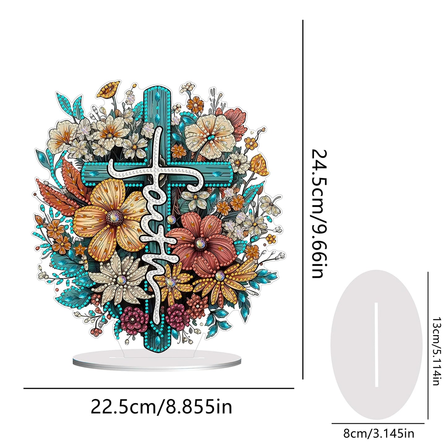 hyzsj DIY Diamond Desktop Ornament, Crystal Cross Flower Diamond Art Painting Tabletop Ornaments Single Sided, Diamond Ornament for Adult Beginner Home Office Decor Crafts Gift