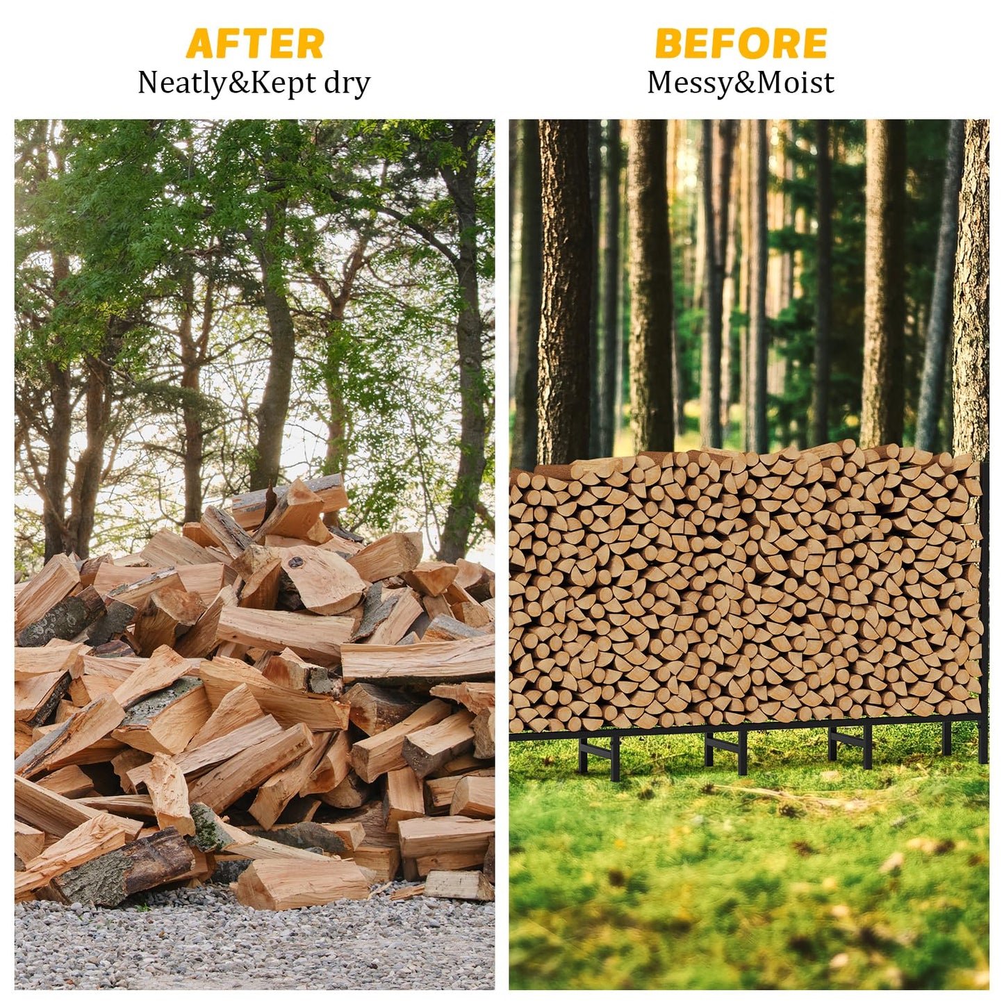 Outdoor Firewood Storage Holder with Cover, Heavy Duty Metal Indoor Log Stacker Rack with Weather Resistant 600D Oxford Fabric Cover, Wood Pile Storage Carrier Organizer Stand for Fireplace, Black