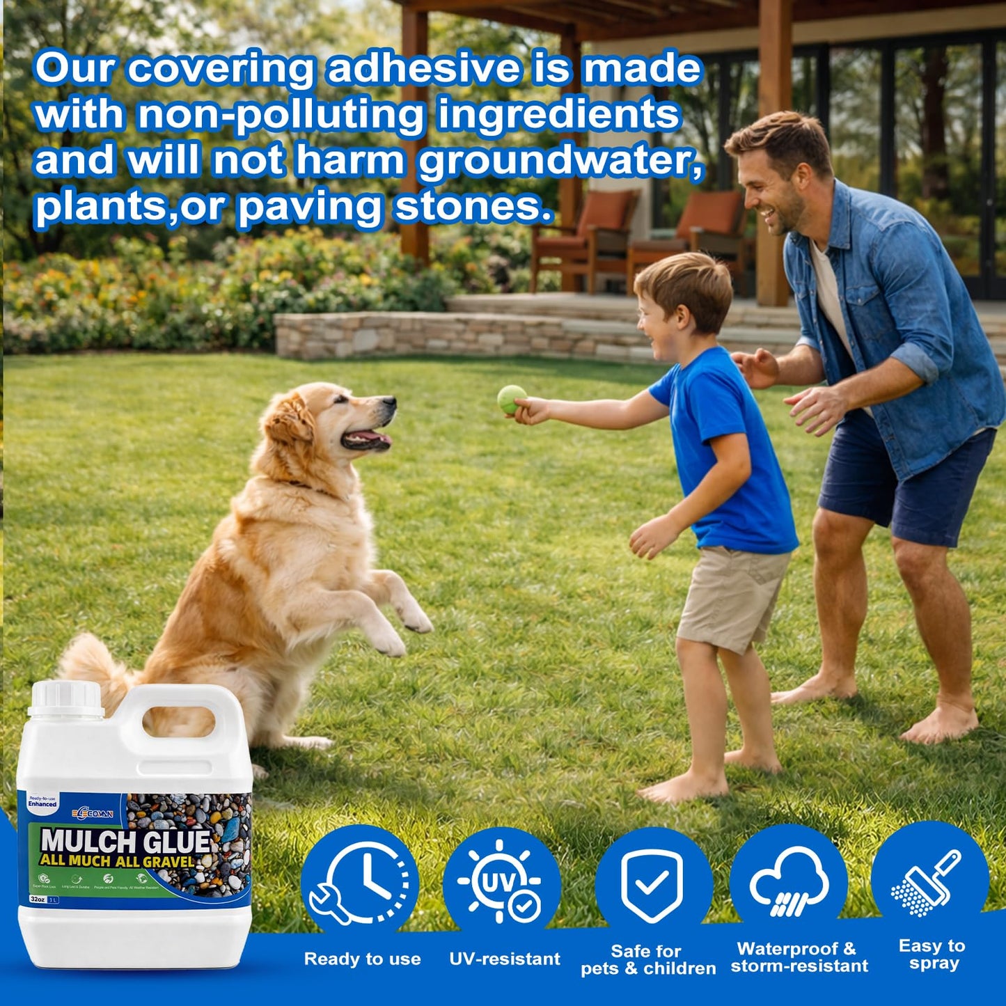 Mulch Glue for Landscaping,32 OZ Rock Glue & Gravel Binder, Water-Based Non-Toxic Landscape Adhesive, Weather-Resistant Mulch Anchor for Pea Gravel, Pebbles, Wood Chips & Decorative Stone