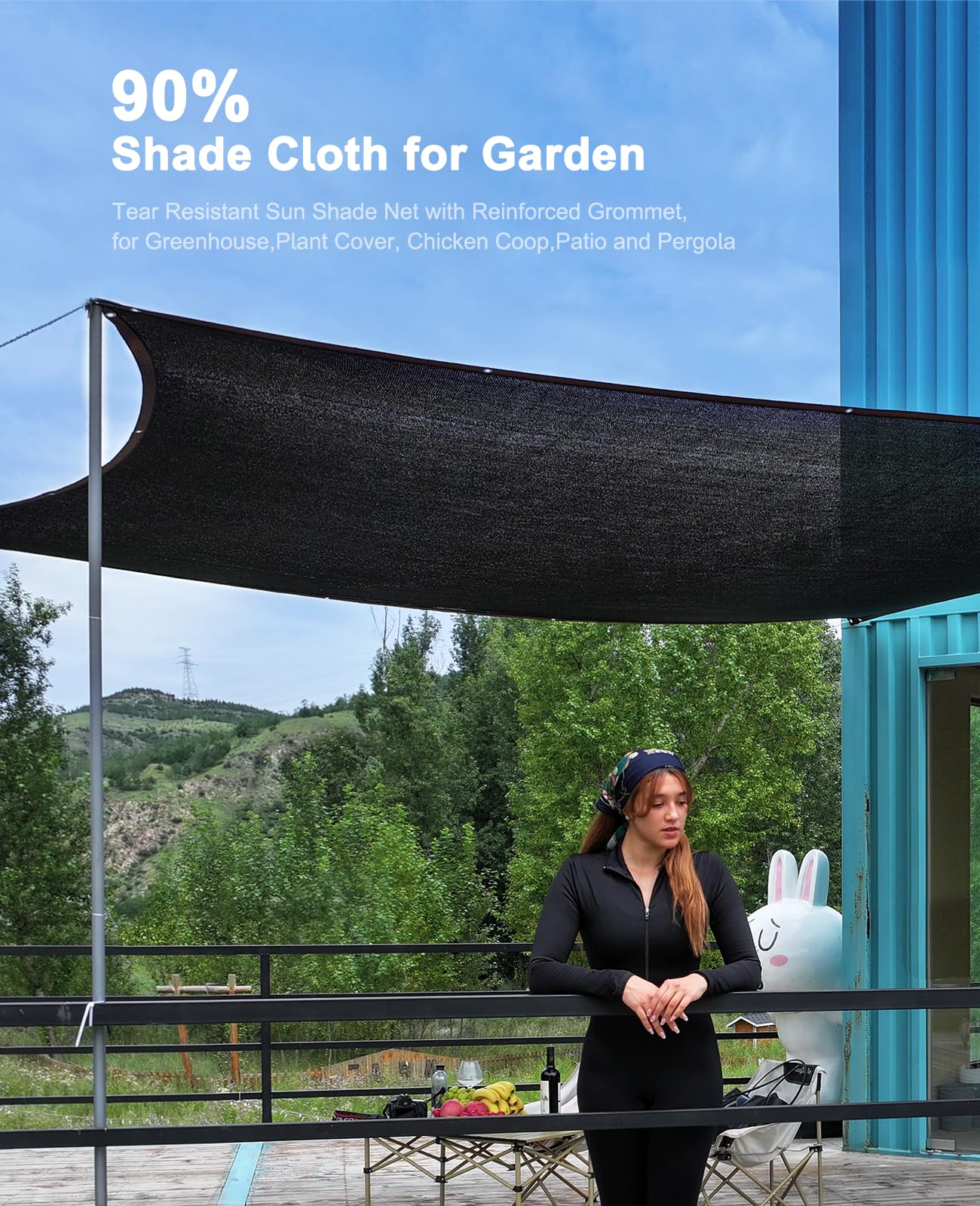 90% Shade Cloth,10x14ft Tear Resistant Sun Shade Net with Reinforced Grommet,Durable Garden Shade Tarp Cover for Greenhouse,Plant Cover, Chicken Coop,Patio and Pergola,Black