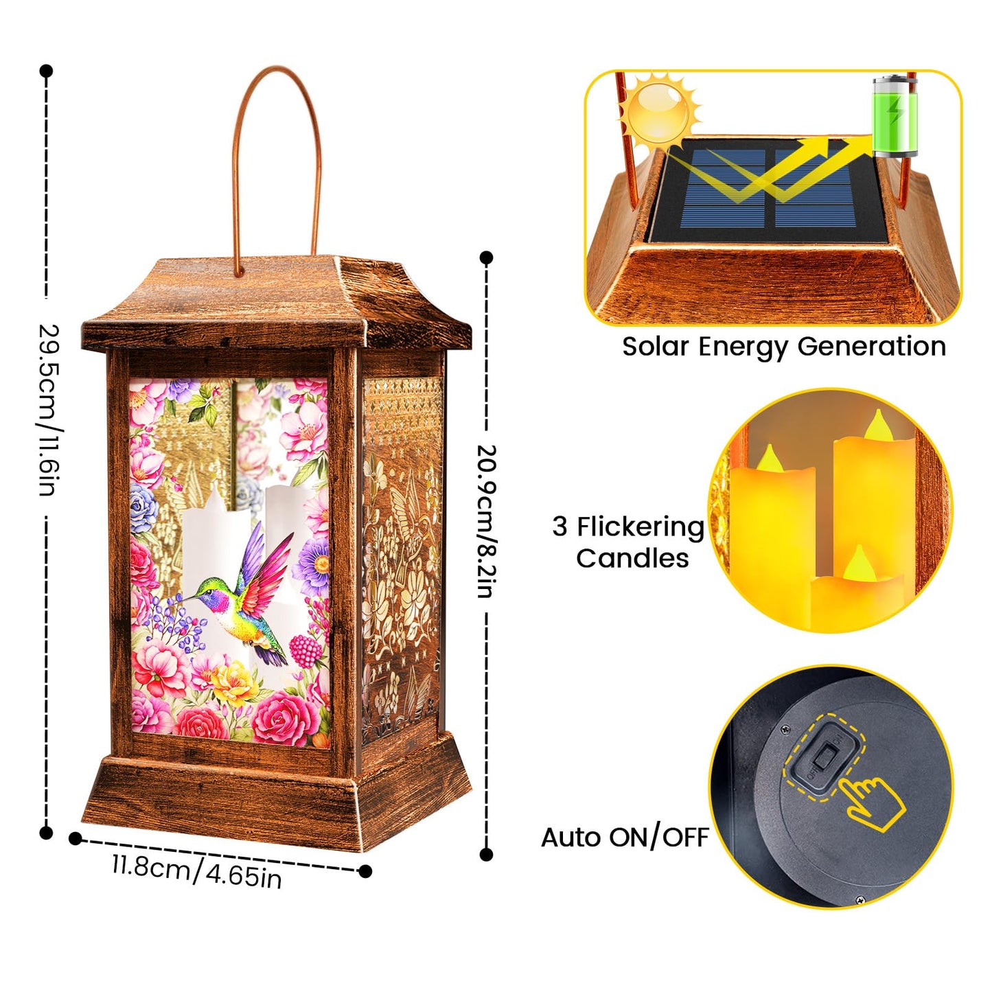 Hummingbird Solar Lanterns Outdoor Hanging Lanterns, Metal Glass Garden Decor Solar Lights, Gifts for Women Mom Birthday Grandma Mothers Day, Waterproof Decorative Lantern for Outside Patio Yard