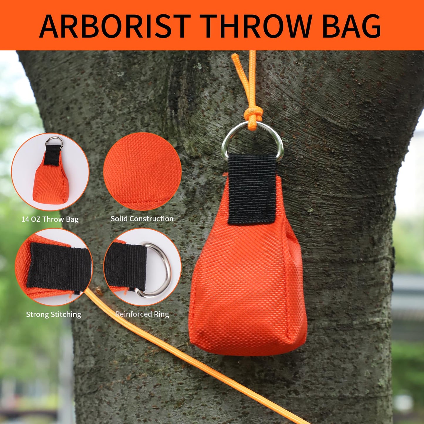 SENSILIN Arborist Throw Line Kit, Arborist Throw Weight and Line Kit, 164’ Ultra Slick Polyester Rope and 14Oz Throw Bag, Arborist Equipment Suitable for High Limb Throwing