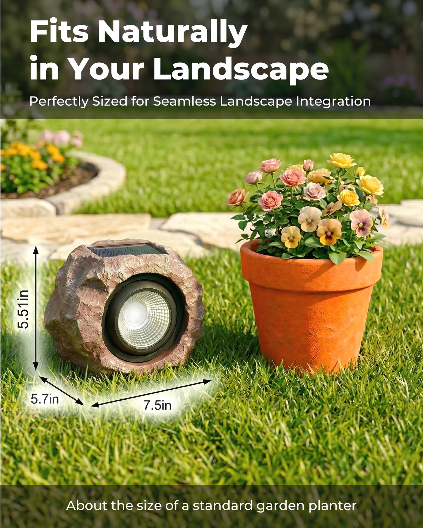 4 Pack Solar Rock Lights Outdoor, Angle Adjustable Solar Lights Outdoor Waterproof, LED Solar Garden Lights, Auto On/Off Landscape Lighting for Yard Pathway Patio Flower Bed - White Glow (Stone Brown)