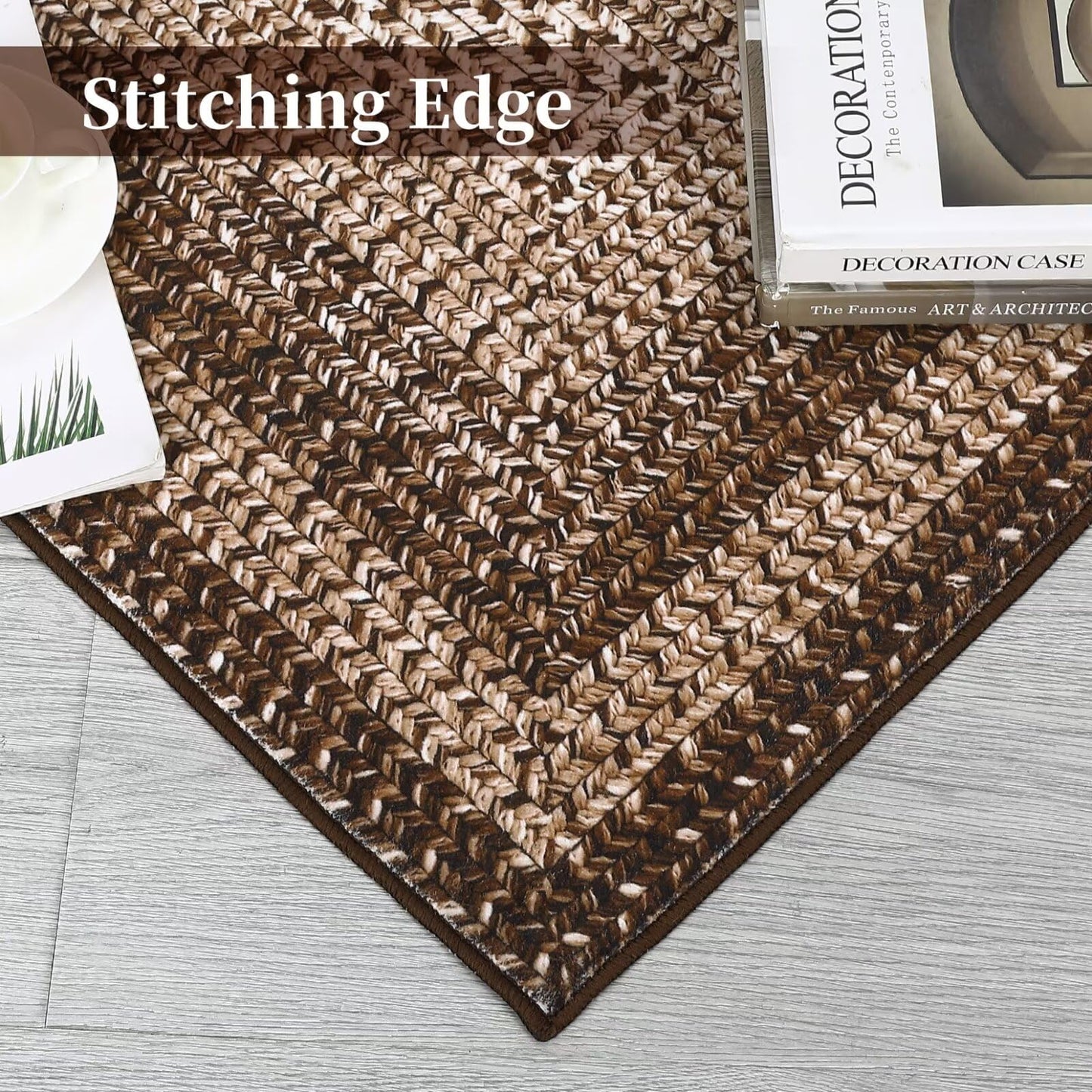GAOMON Boho Braided Print Accent Rug, 6' x 9' (Rectangular), Brown, Machine Made, Non-Slip, Low Pile, Polyester, Area Rug