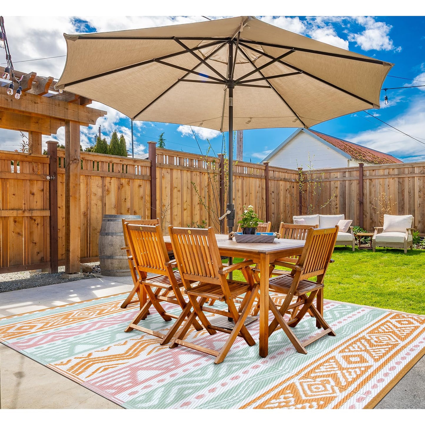 Lahome Outdoor Rug 8x10 Patio Waterproof, Reversible Outdoor Plastic Straw Rug for Camping, Large RV Outdoor Rugs Outside, Outdoor Carpet for Porch Deck Backyard Picnic(Pink/Orange,8'x 10')