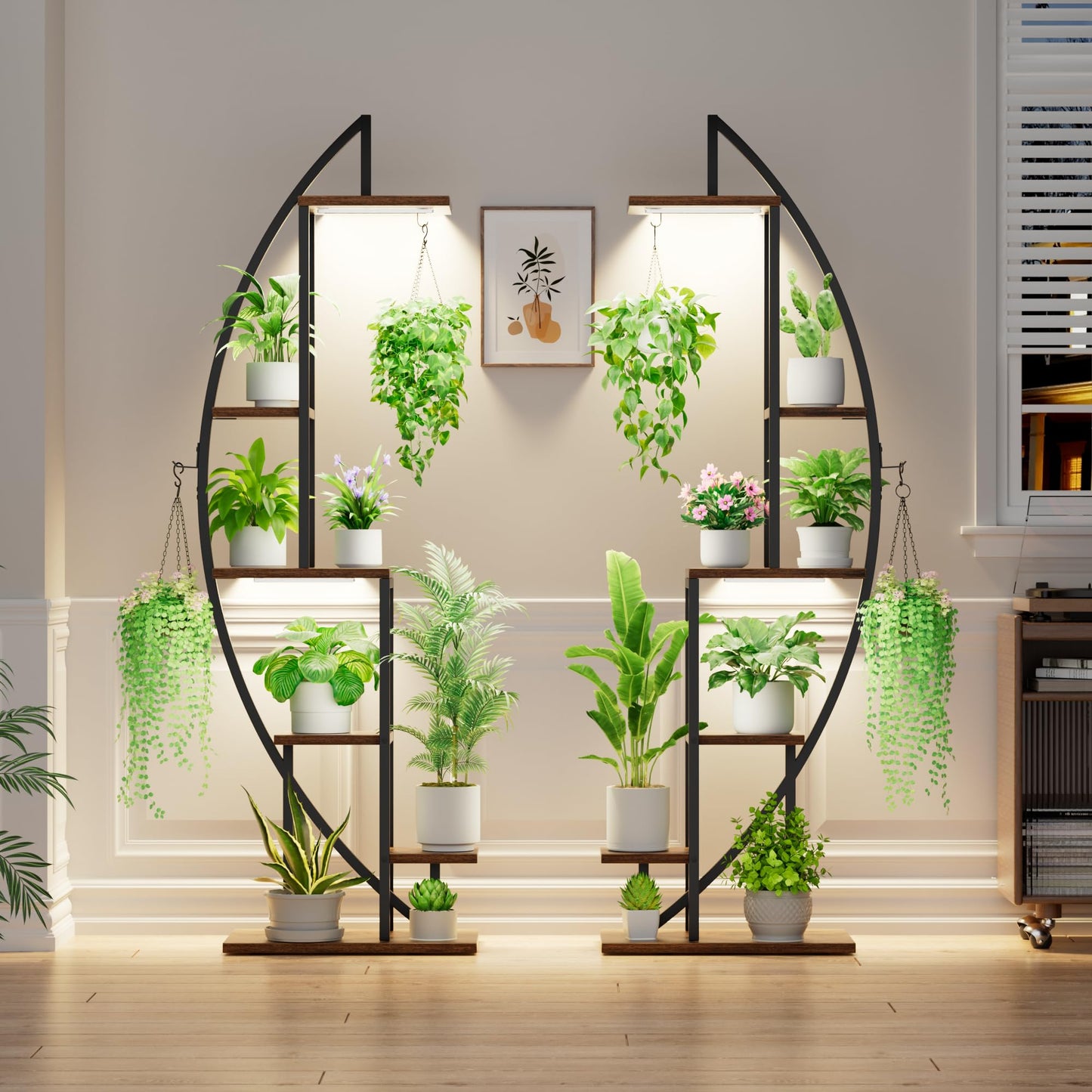 BACEKOLL Plant Stand Indoor with Grow Lights, 6 Tiered Tall Plant Shelf, 63" Metal Plant Stand for Indoor Plants Multiple, Half-Moon Plant Rack Display Shelf, 2 Pcs Plant Holder for Living Room, Patio