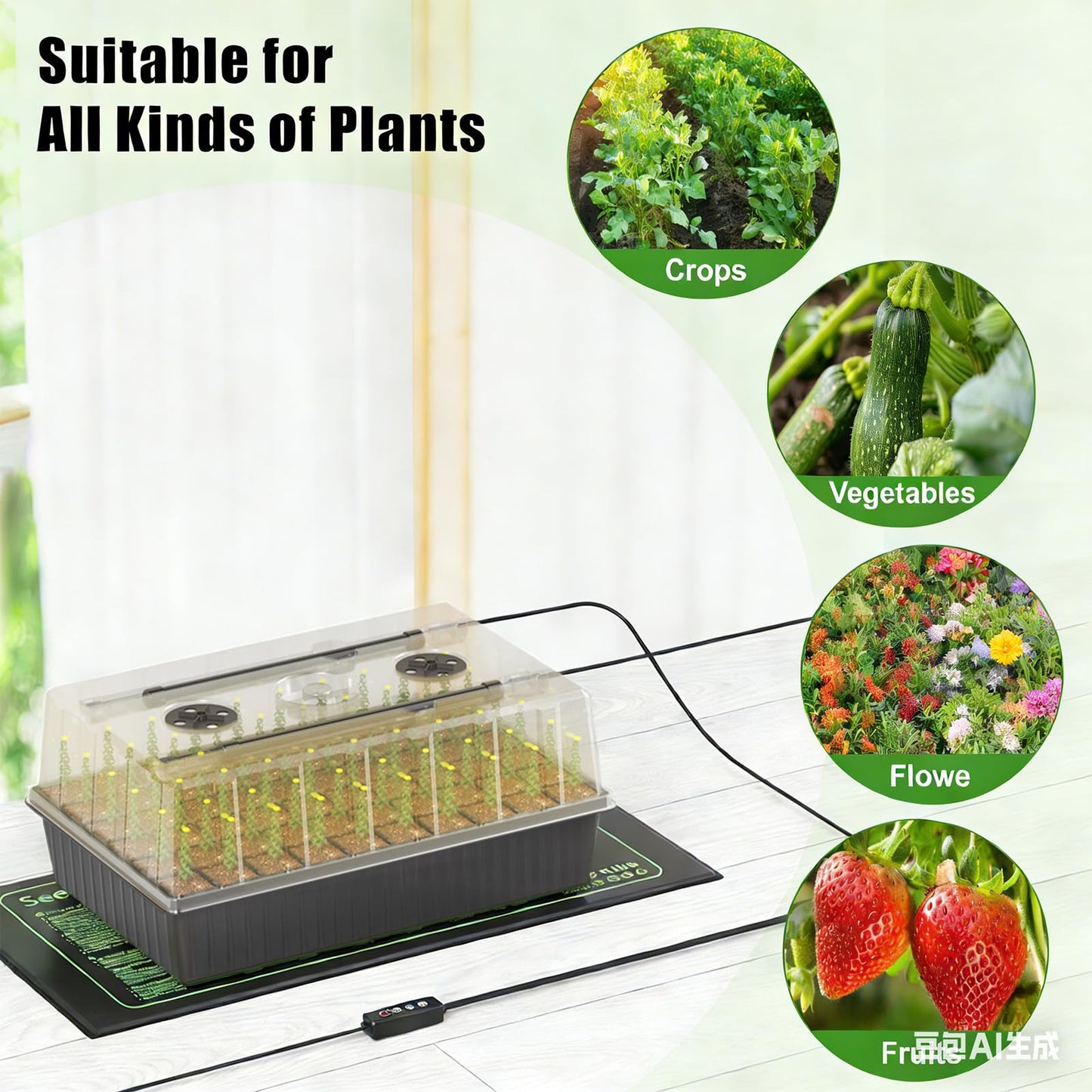 Gaprass 60 Cell Self-Watering Seed Starter Tray with Grow Light and Heat Mat,Seed Starter Kit,Humidity Domes,Auto Timer,Flexible Brightness Seedling Starter Trays for Seed Starting & Seeds Growing