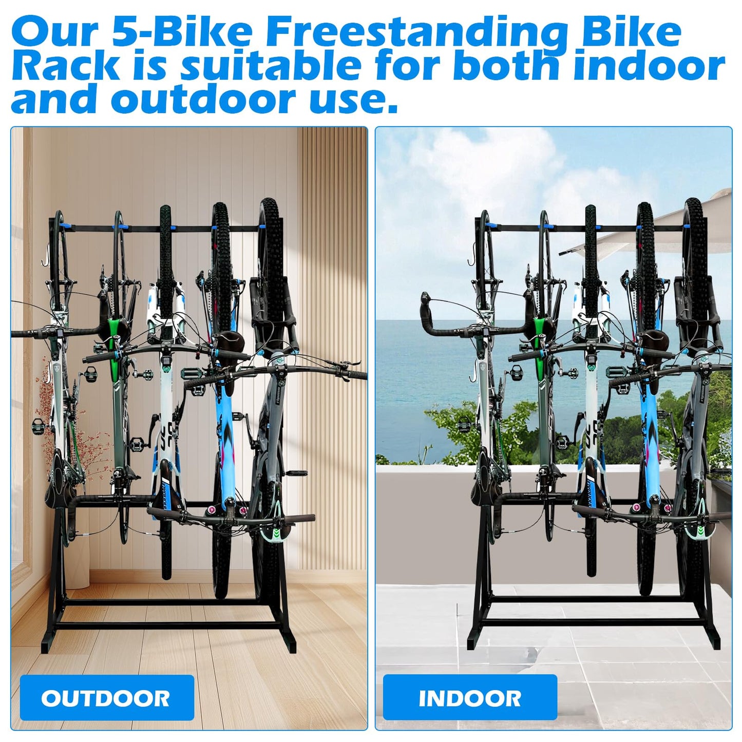 ZUIWAN Freestanding Bike Rack - Heavy Duty 5-Bike Vertical Stand, Width: 53 Inches,350lb Capacity Garage Storage Organizer,Black