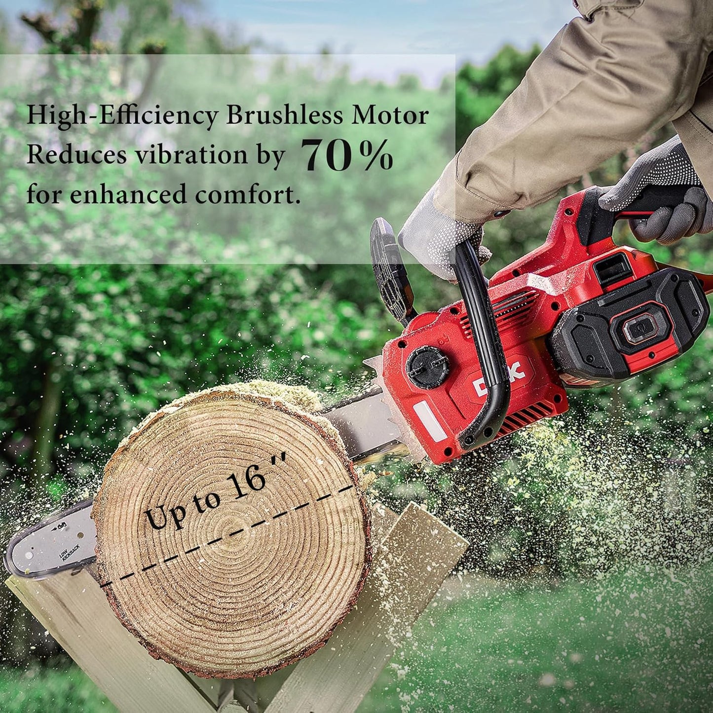 DCK 58V Cordless Chainsaw Electric Brushless Chain Saw, 16 Inch Battery Powered Chainsaw with 4.0Ah Battery and 5A Charger for Wood Cutting, Light Felling, Limbing, Firewood, Pruning (KDCS58161BDM)