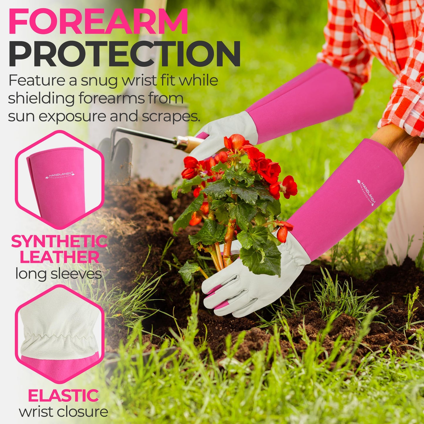 HANDLANDY Rose Pruning Gardening Gloves for Men & Women, Thornproof Long Gauntlet Gloves, Pigskin Leather - Breathable & Durability (Medium)