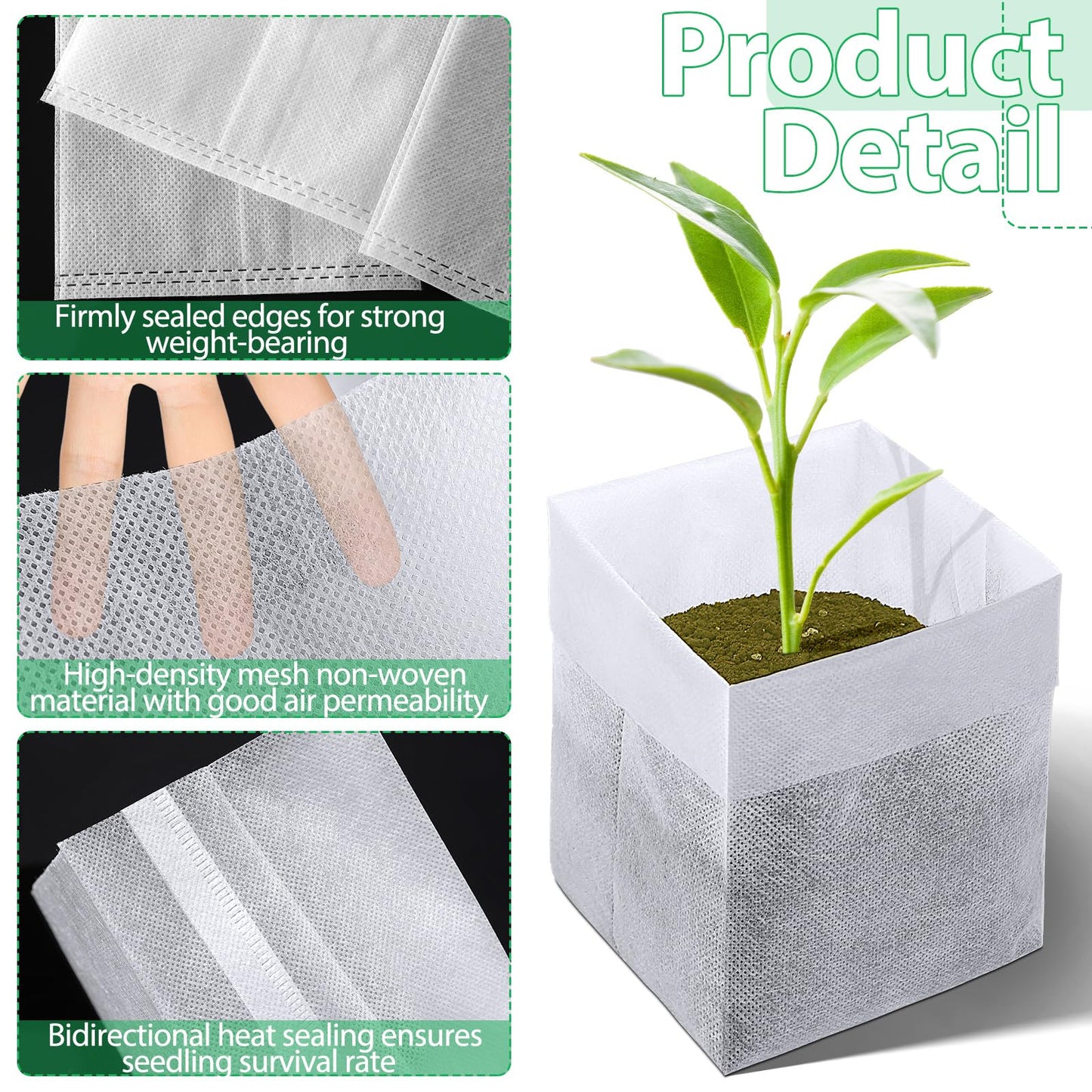 Augshy Nursery Growing Bags, 200Pcs Plant Grow Bag Non-Woven Fabric Seedling Pots Seedling Bag for Planting Seed Starting Pots Pouches for Vegetable Flower Fruit Saplings Tree (9" x 9")