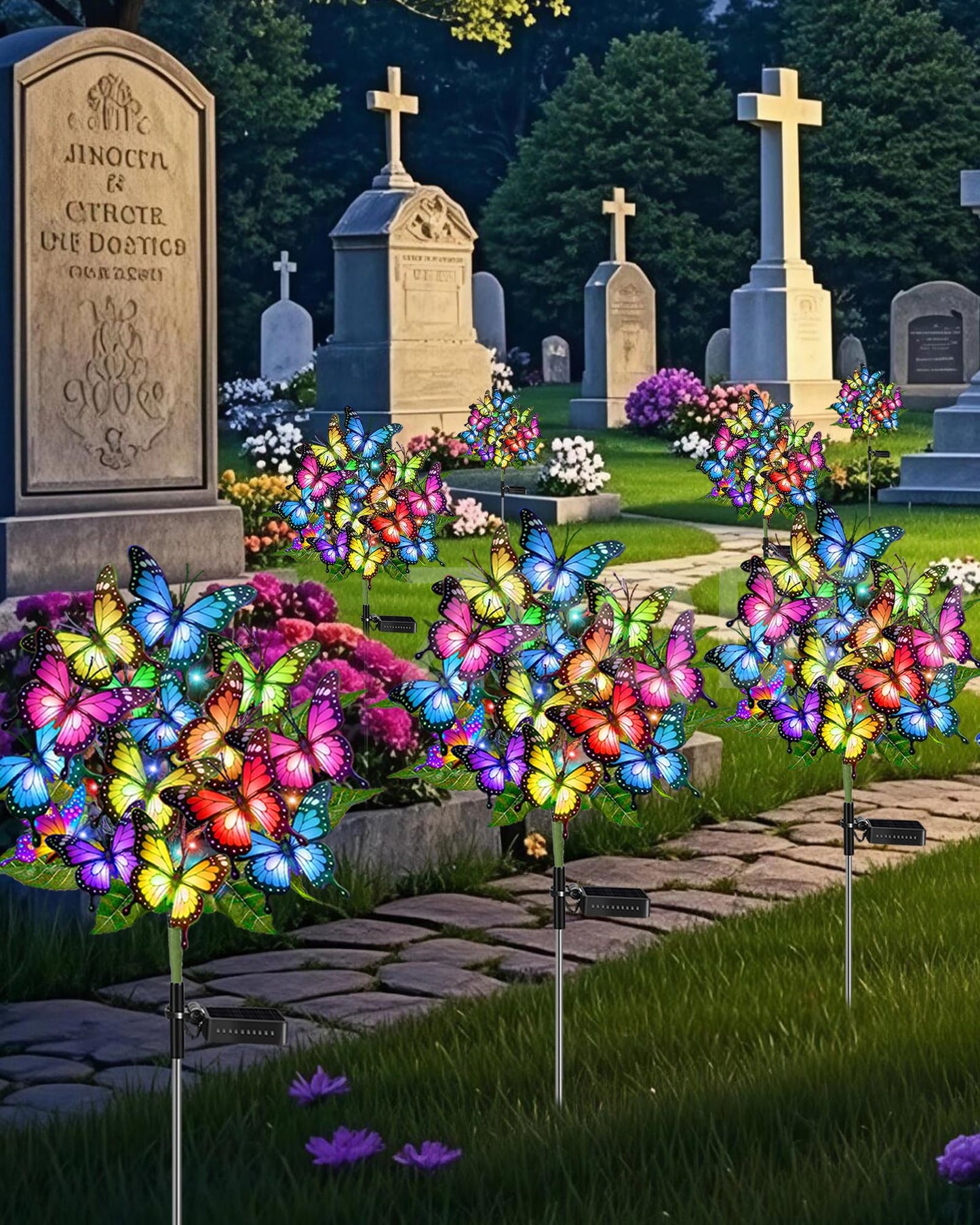 ZPQBEYE Solar Garden Lights Outdoor Waterproof Decorative Solar Lights Outside 2 Pack with 86 LED 34 Butterfly Flowers Garden Decor Yard Patio Lawn, Gifts for Women Mother's Day Mom